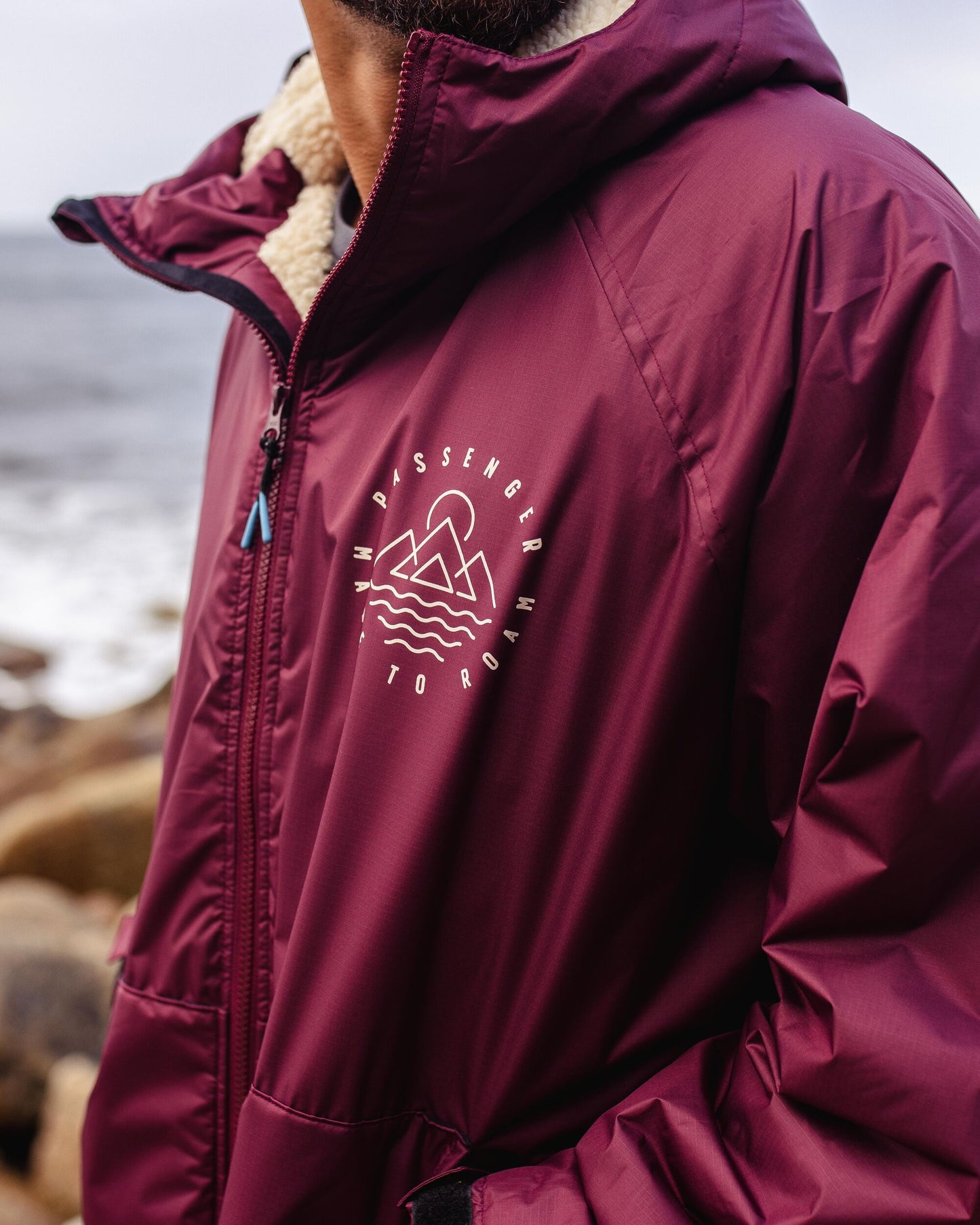 Male_Escapism Recycled Sherpa Lined Changing Robe - Windsor Wine