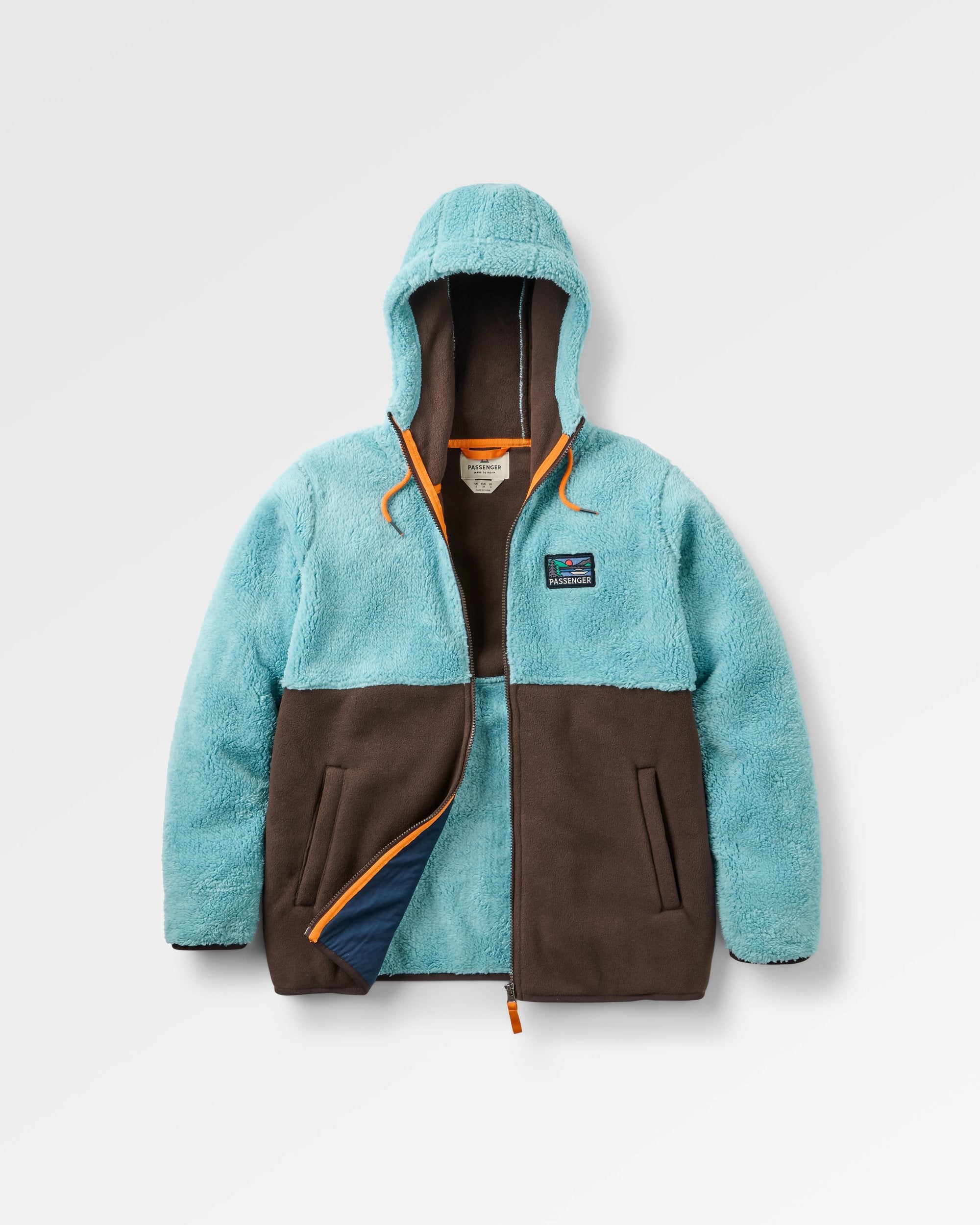Nestling Sherpa Hooded Fleece - Retro Blue/Espresso - Flatlay