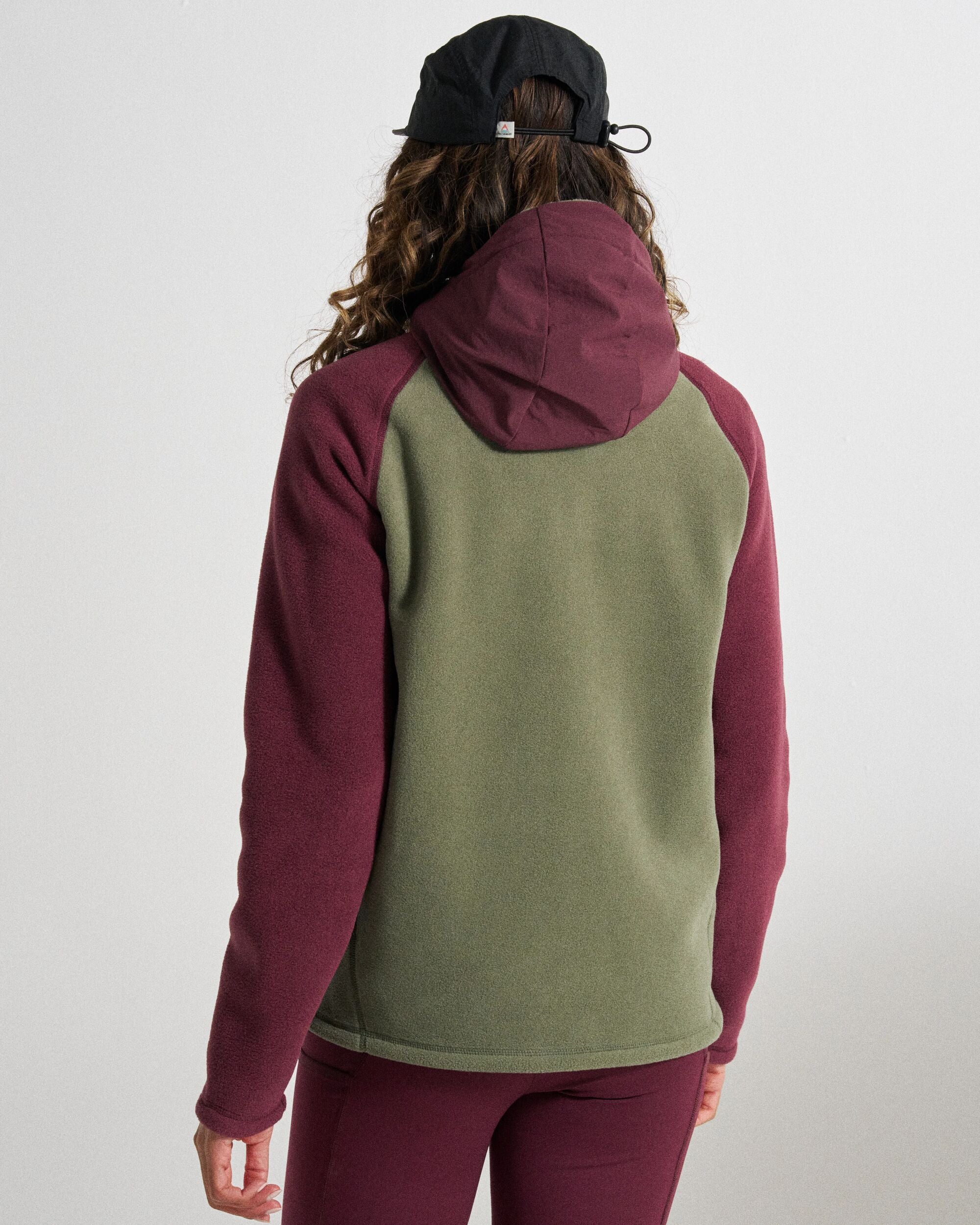 Sierrascape Women's Recycled Polartec® Fleece Hoodie - Fig/Dusty Olive - Studio Model