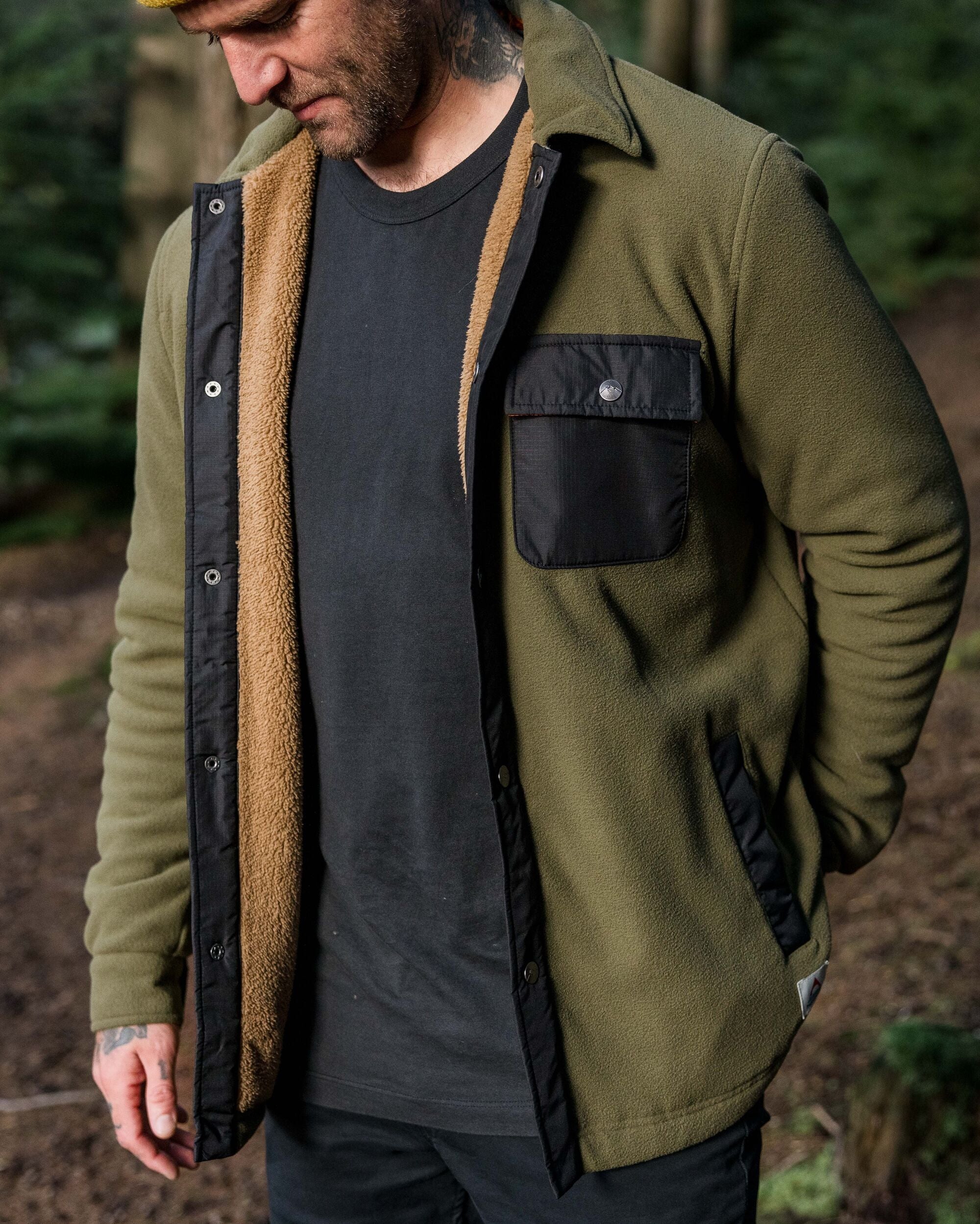 Firelight Sherpa Lined Overshirt - Khaki - Lifestyle