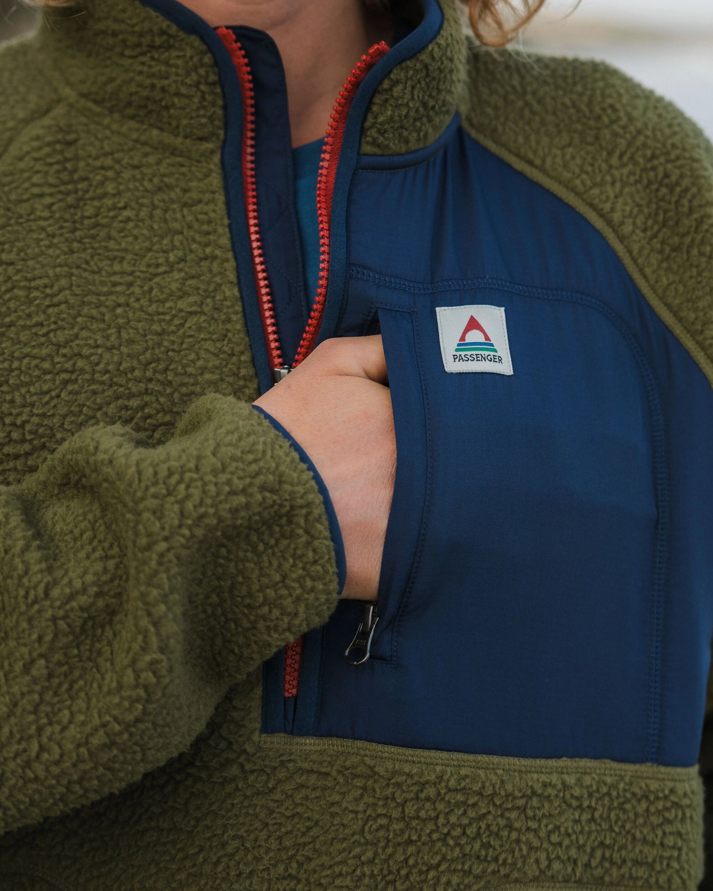 Offgrid 1/2 Zip Recycled Sherpa Fleece - Khaki - Lifestyle