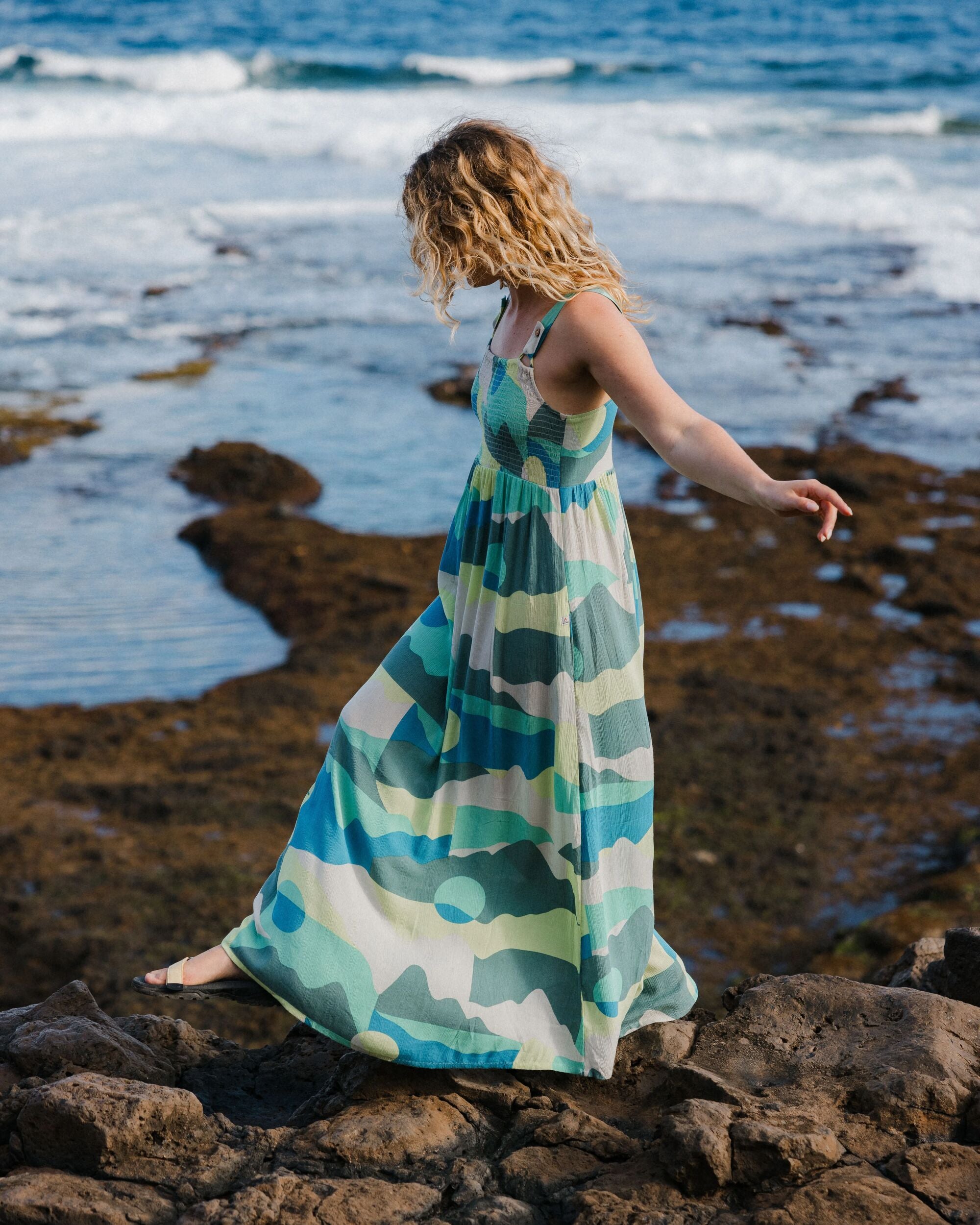 Soleis Woven Maxi Dress - Vista Patchwork Aqua - Lifestyle