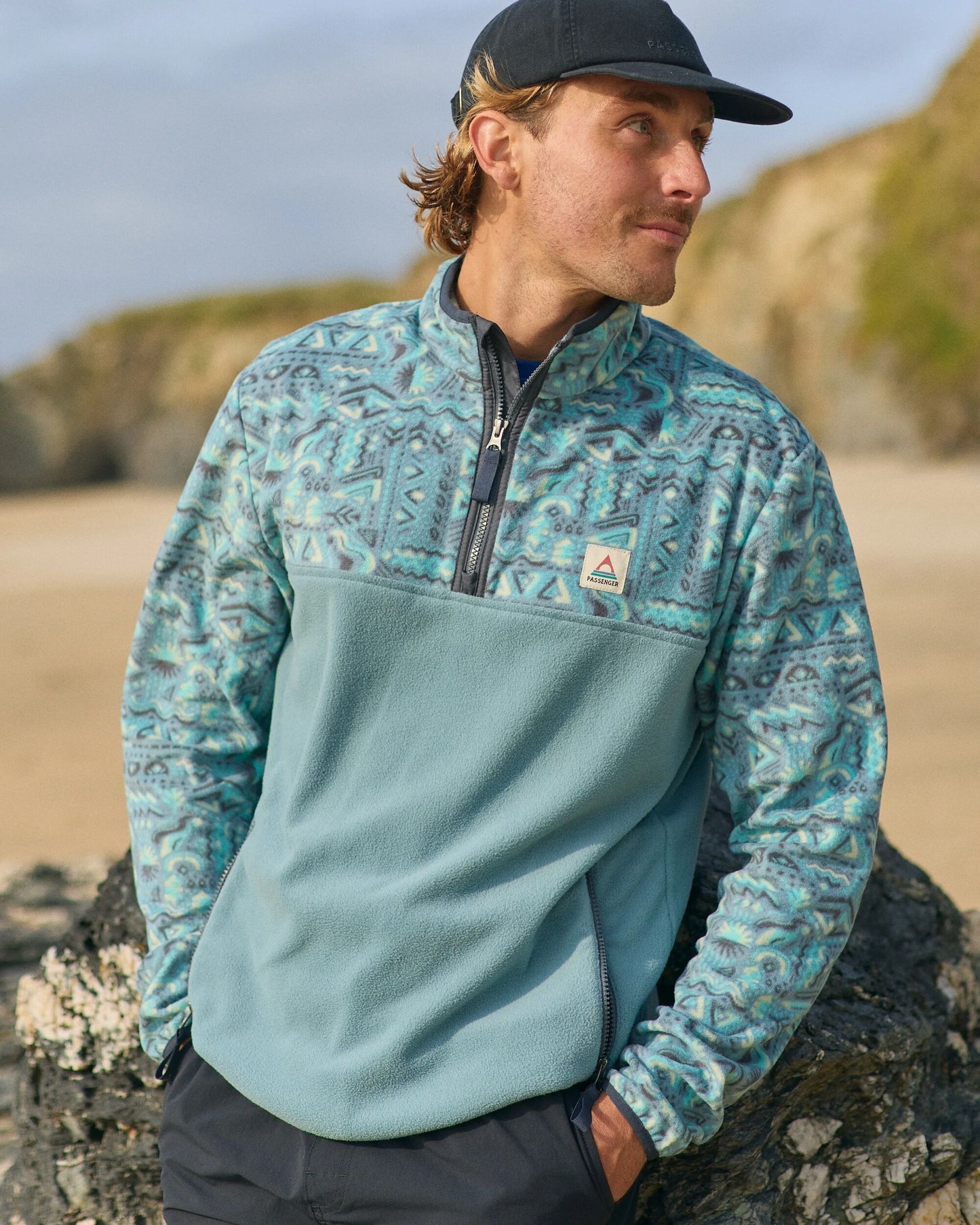 Set Off Recycled Polar 1/4 Zip Fleece - Elemental Geo Arctic - Lifestyle