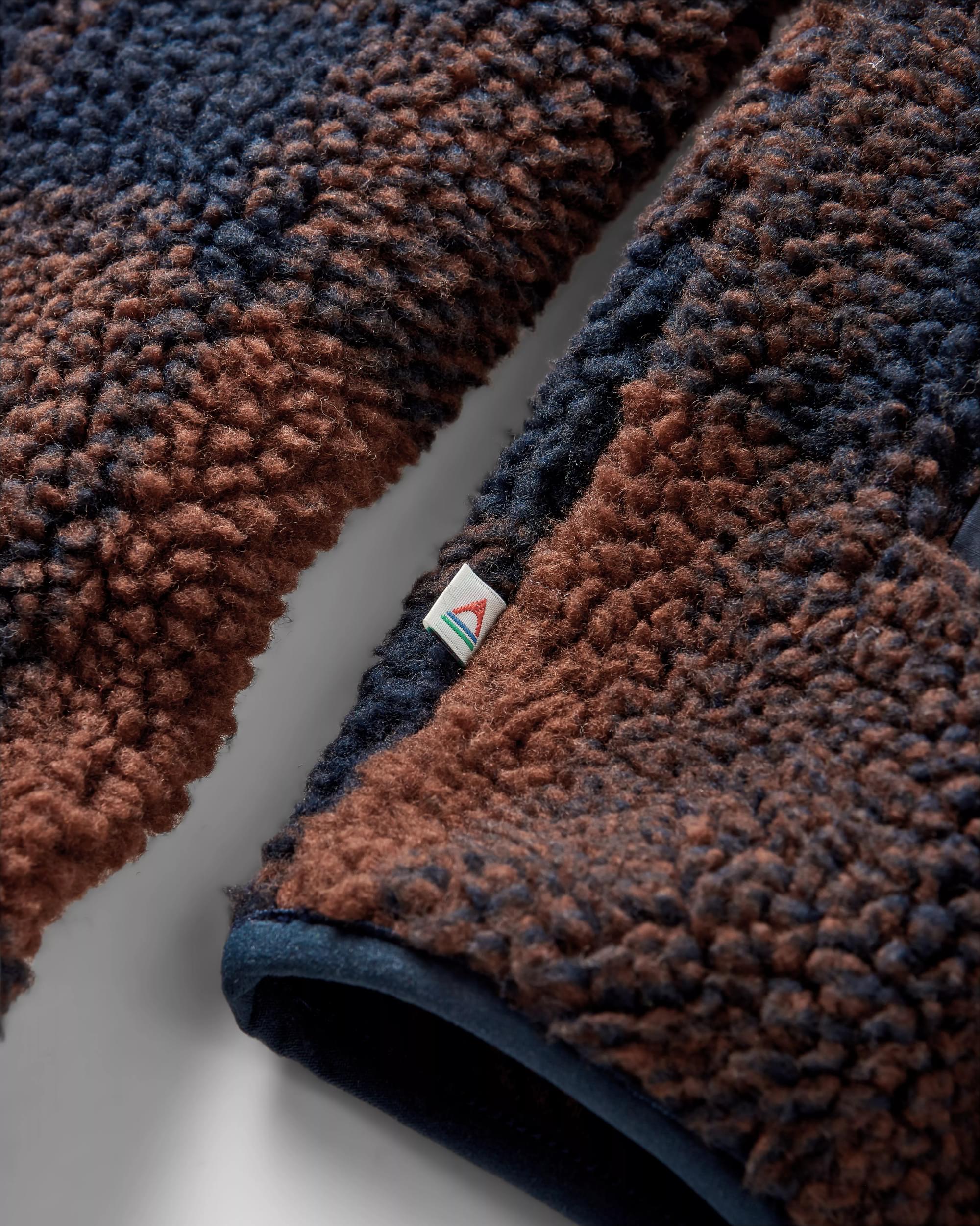 Offroad Recycled Sherpa 1/2 Zip Fleece - Chestnut/Deep Navy Check - Flatlay