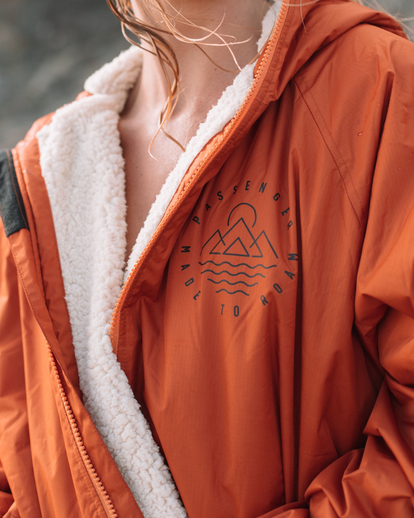 Womens_Escapism Recycled Sherpa Lined Changing Robe - Rust - Lifestyle