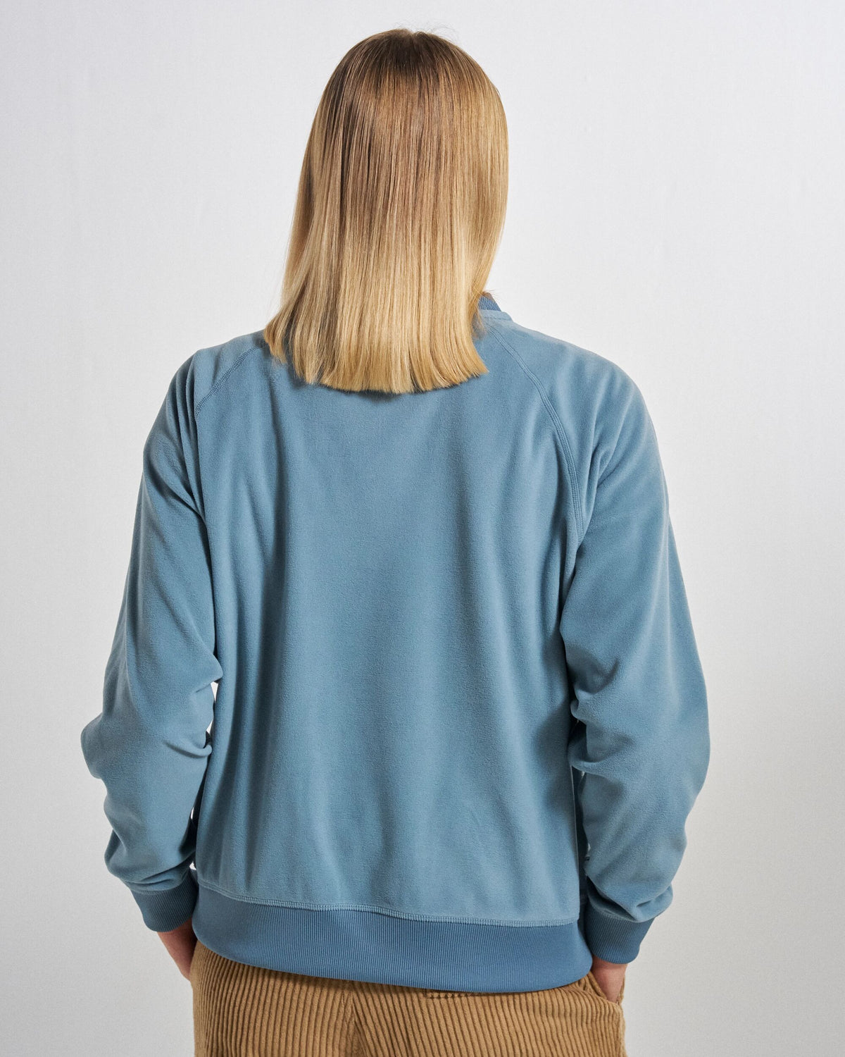 Ayla Micro Polartec® Crew Fleece - Stormy Blue - Studio Model