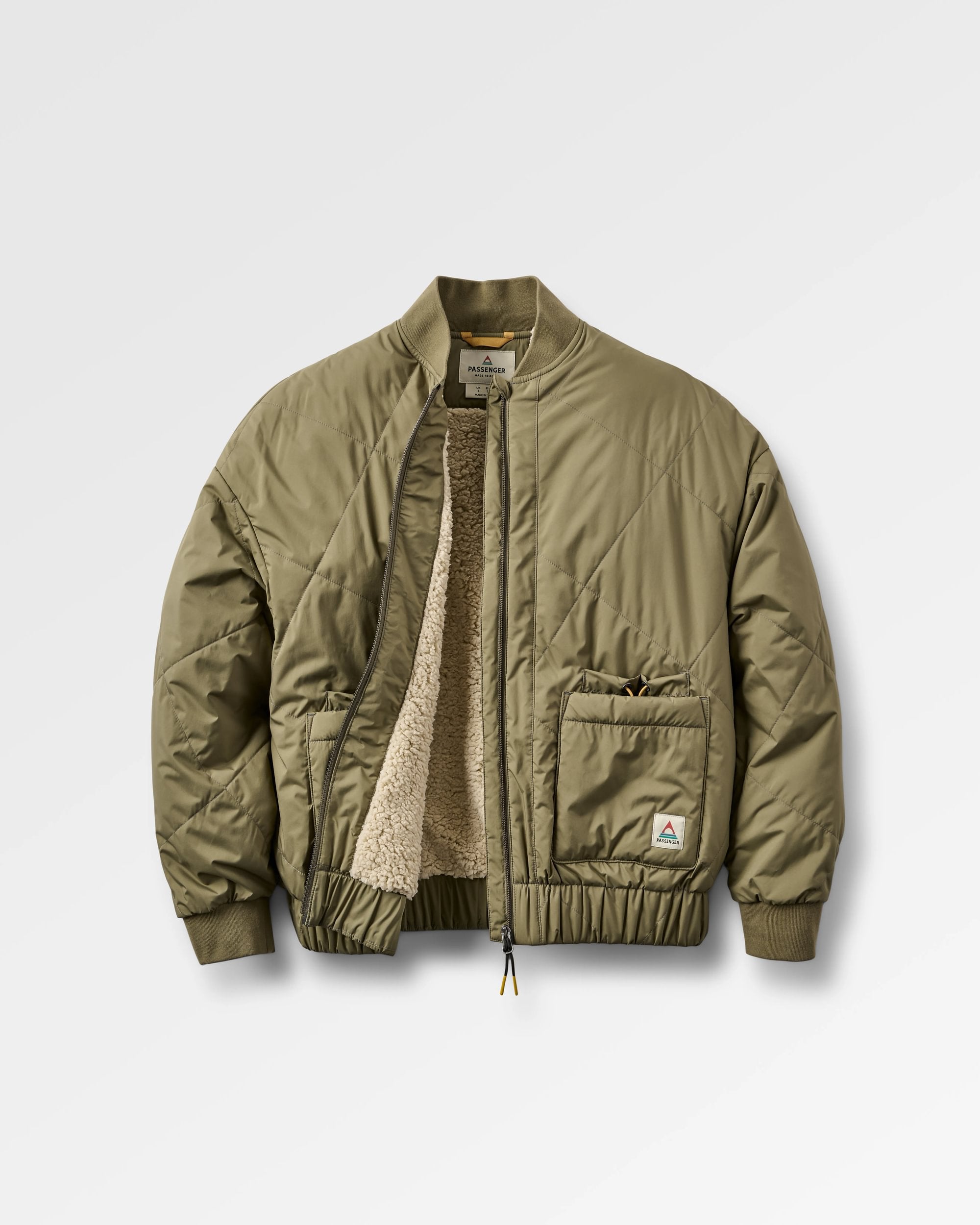 Lucia Sherpa Lined Bomber Jacket - Dusty Olive - Flatlay