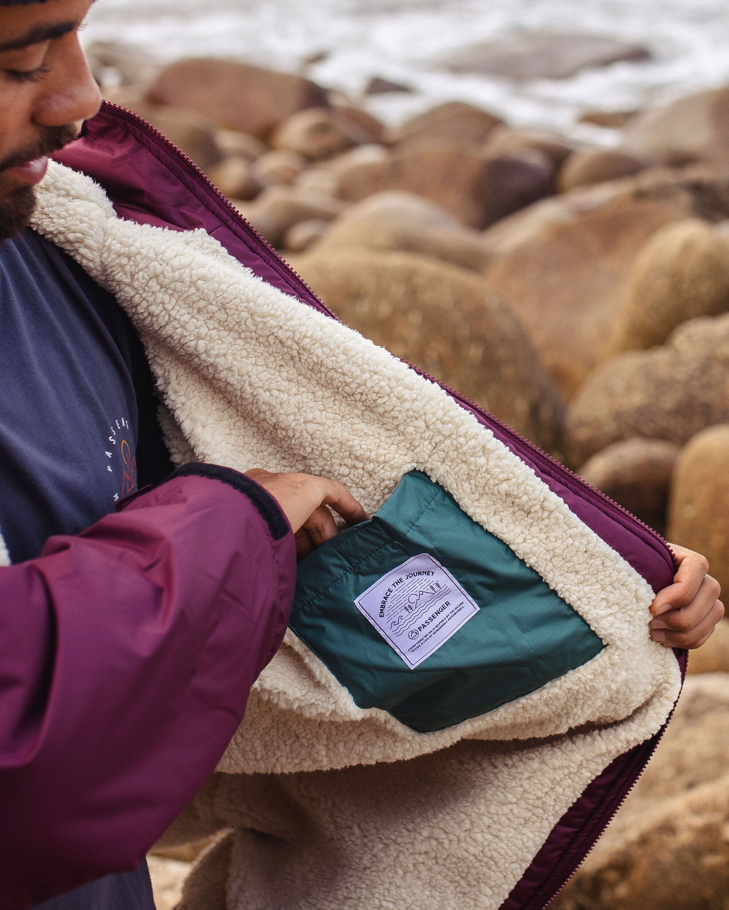Male_Escapism Recycled Sherpa Lined Changing Robe - Windsor Wine