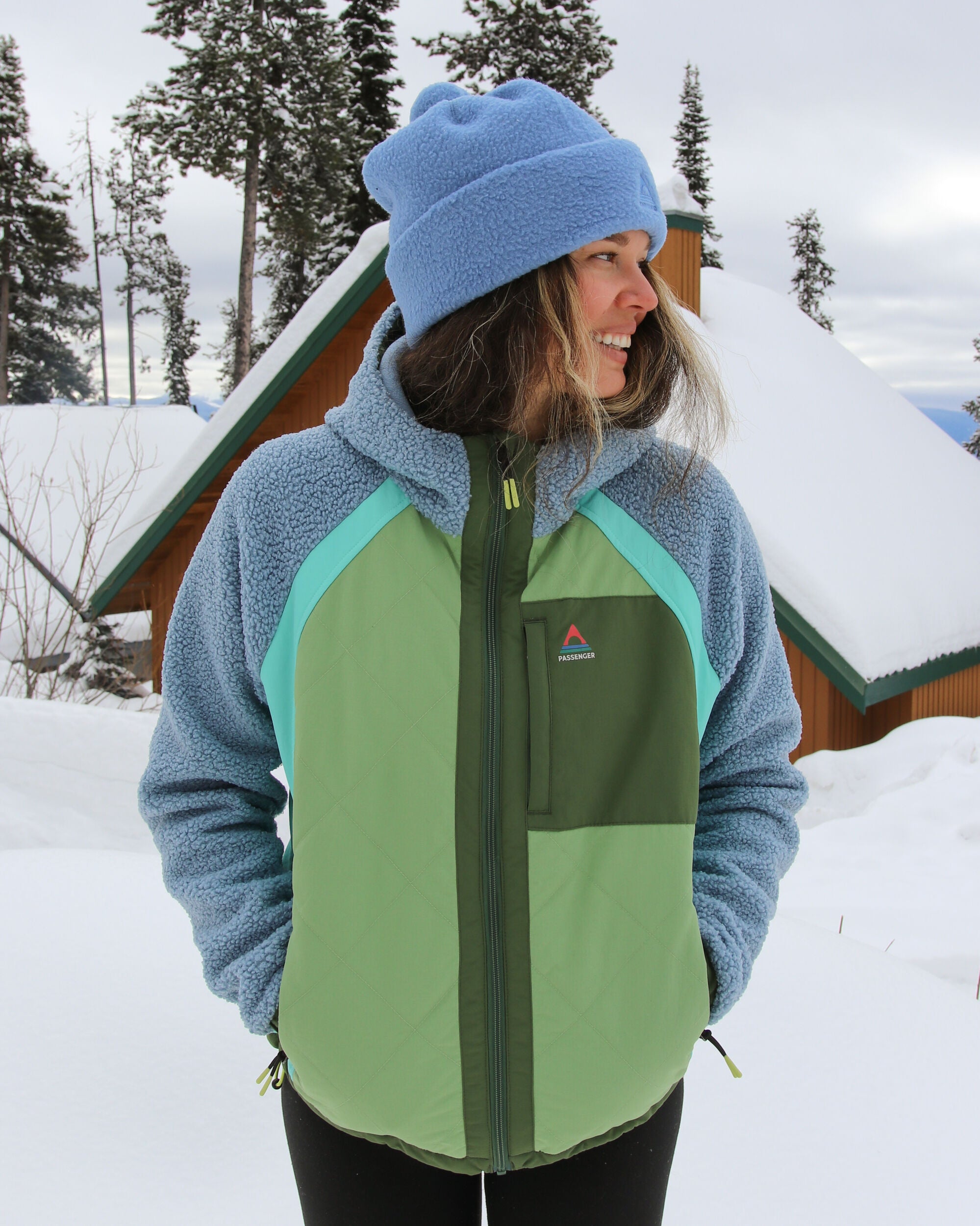 Lara Quilted Jacket - Faded Denim/Stem Green - Lifestyle