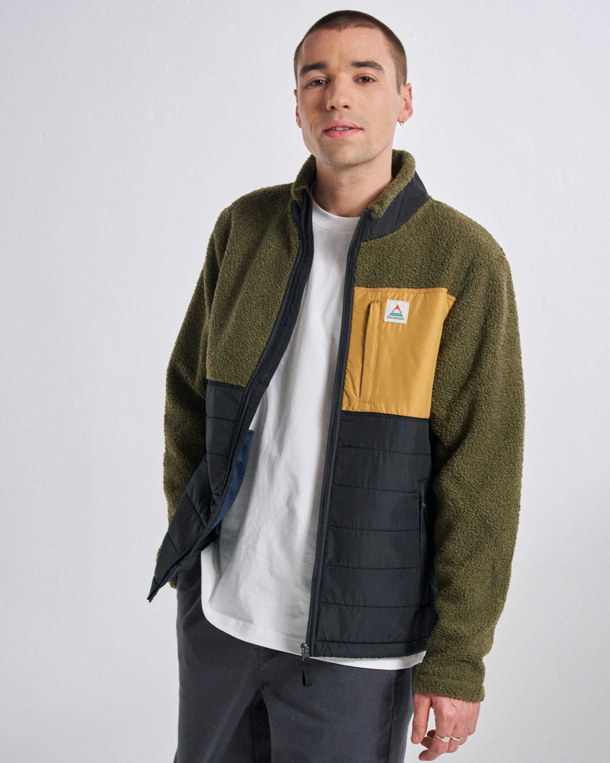 Born Explorer Recycled Polar-Lined Sherpa Fleece - Khaki - Studio Model