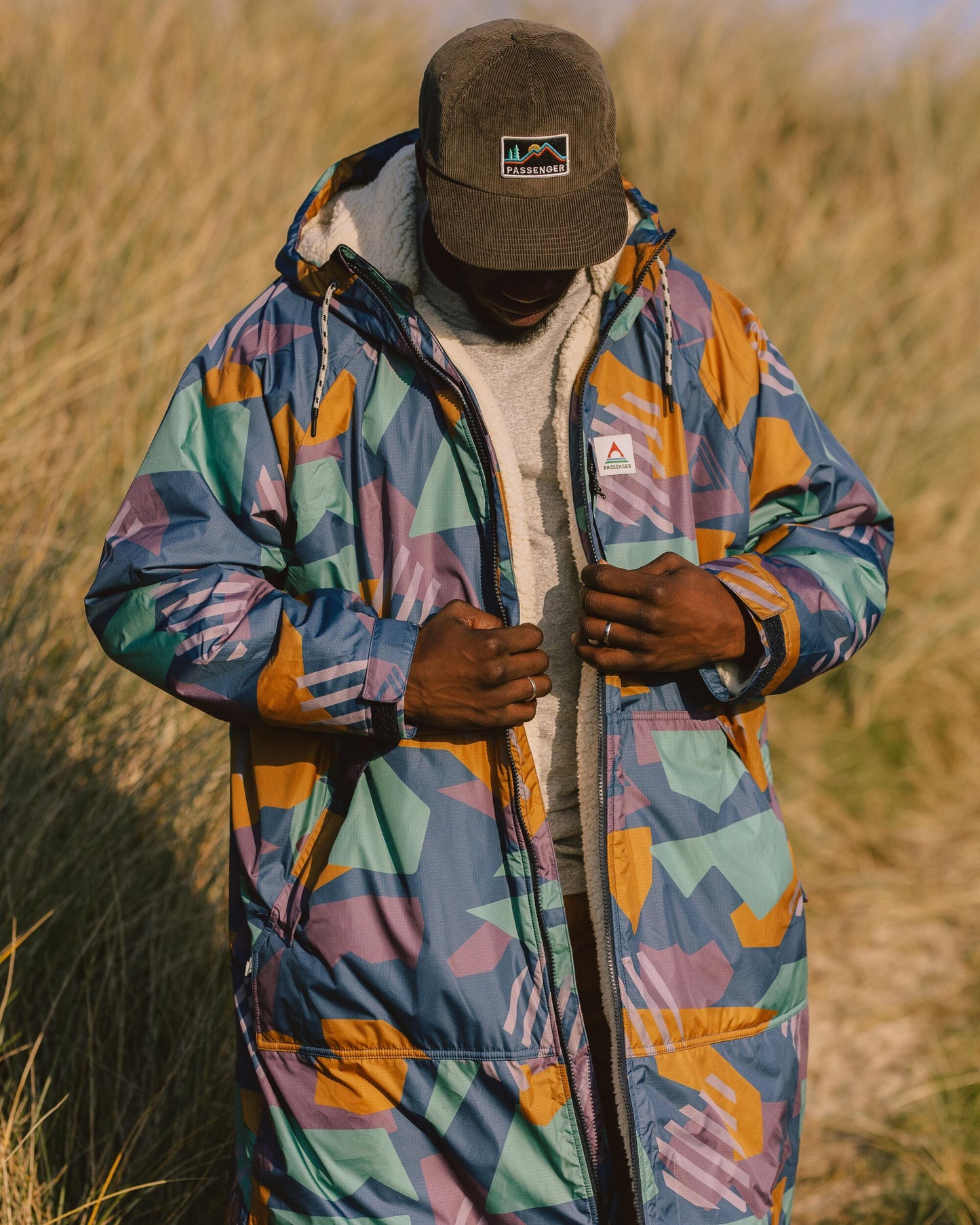 MensWaves Recycled Sherpa Lined Changing Robe - Deep Blue Camo Pattern - Lifestyle