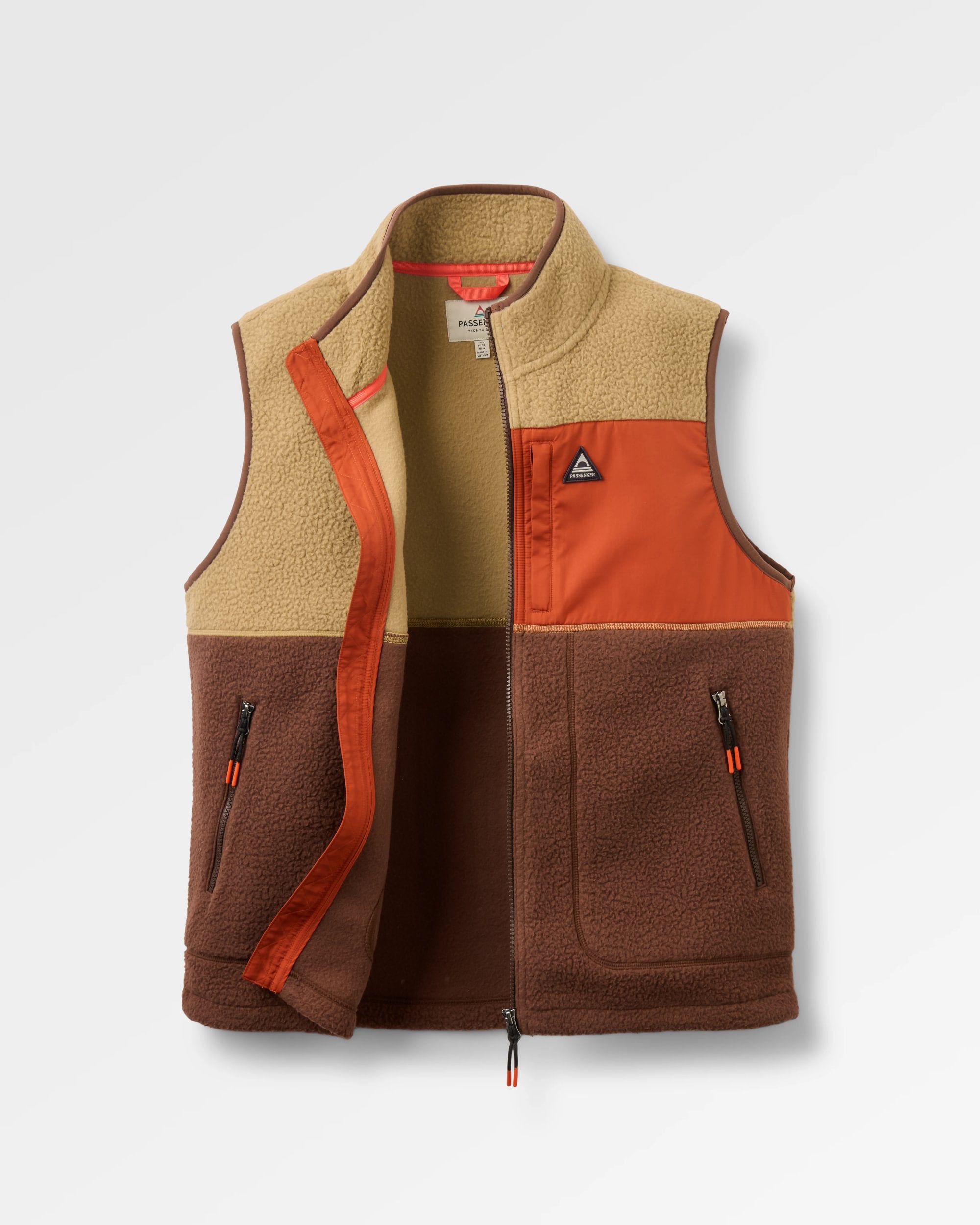 Home Full Zip Sherpa Gilet - Biscuit/Chestnut - Flatlay