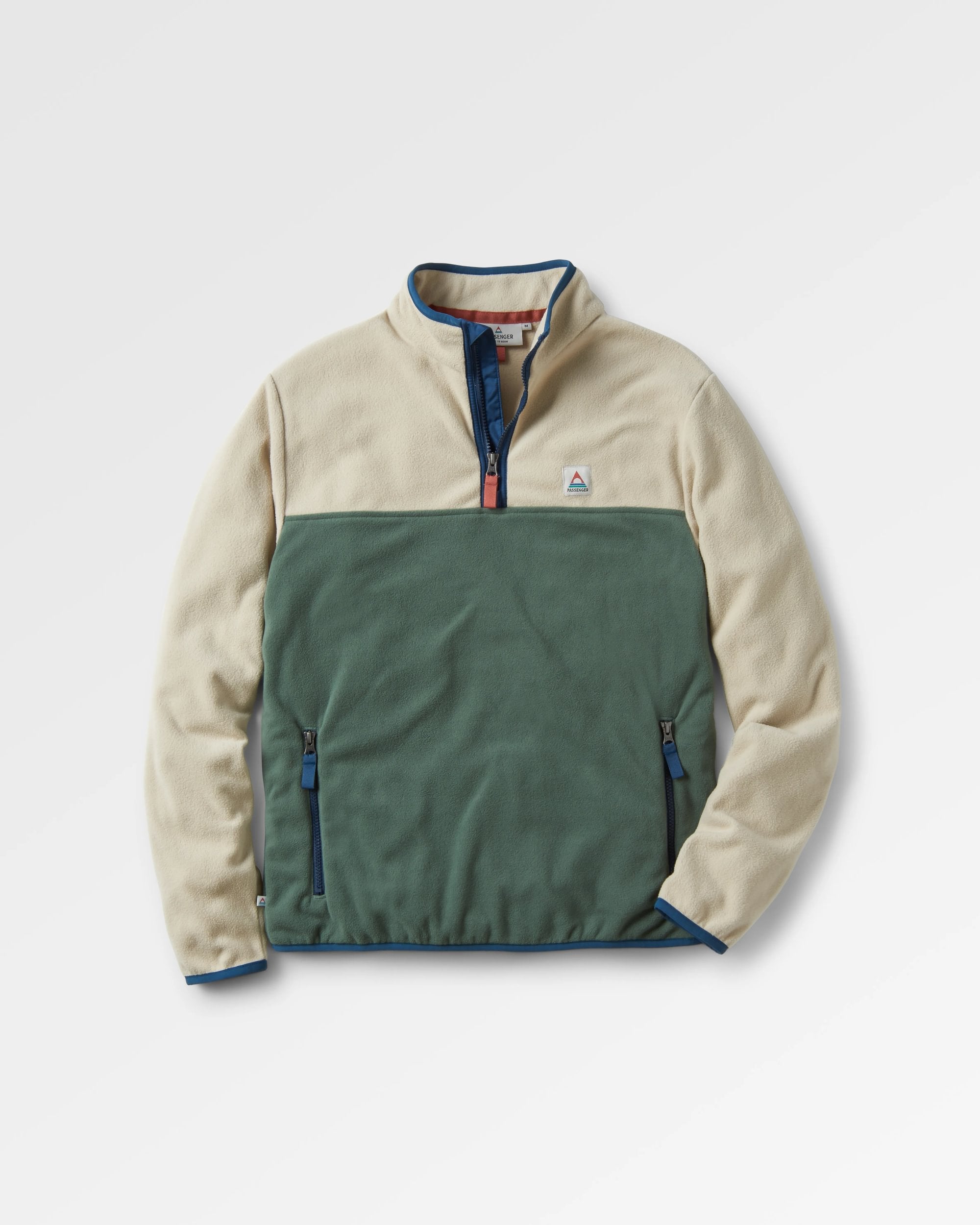 Set Off Recycled Polar 1/4 Zip Fleece - Oatmeal/ Dark Forest - Flatlay