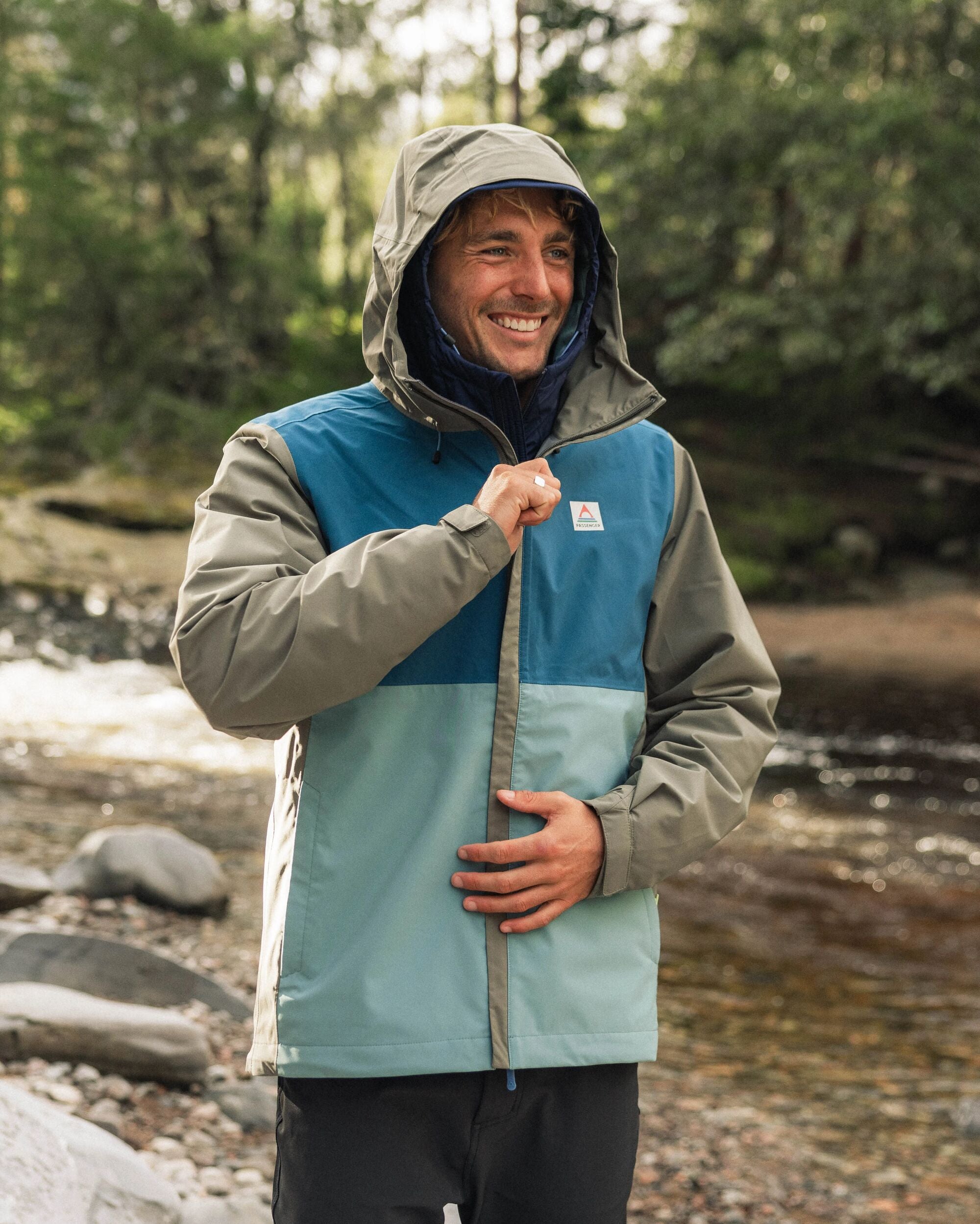 Downpour Recycled Waterproof Jacket - Tidal Blue/Arctic/Dusty Olive - Lifestyle