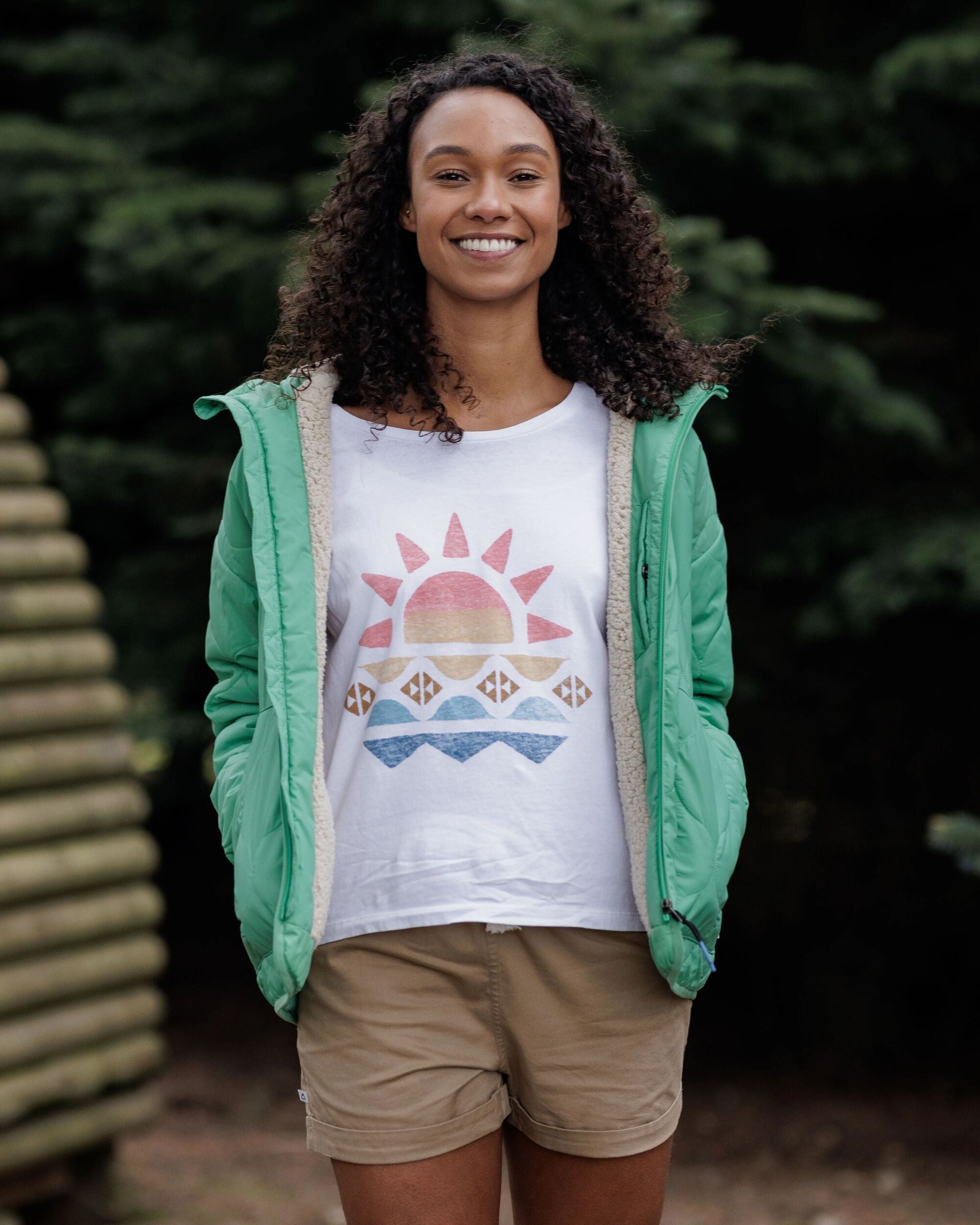 Earthy Recycled Sherpa Lined Insulated Jacket - Green Spruce - Lifestyle