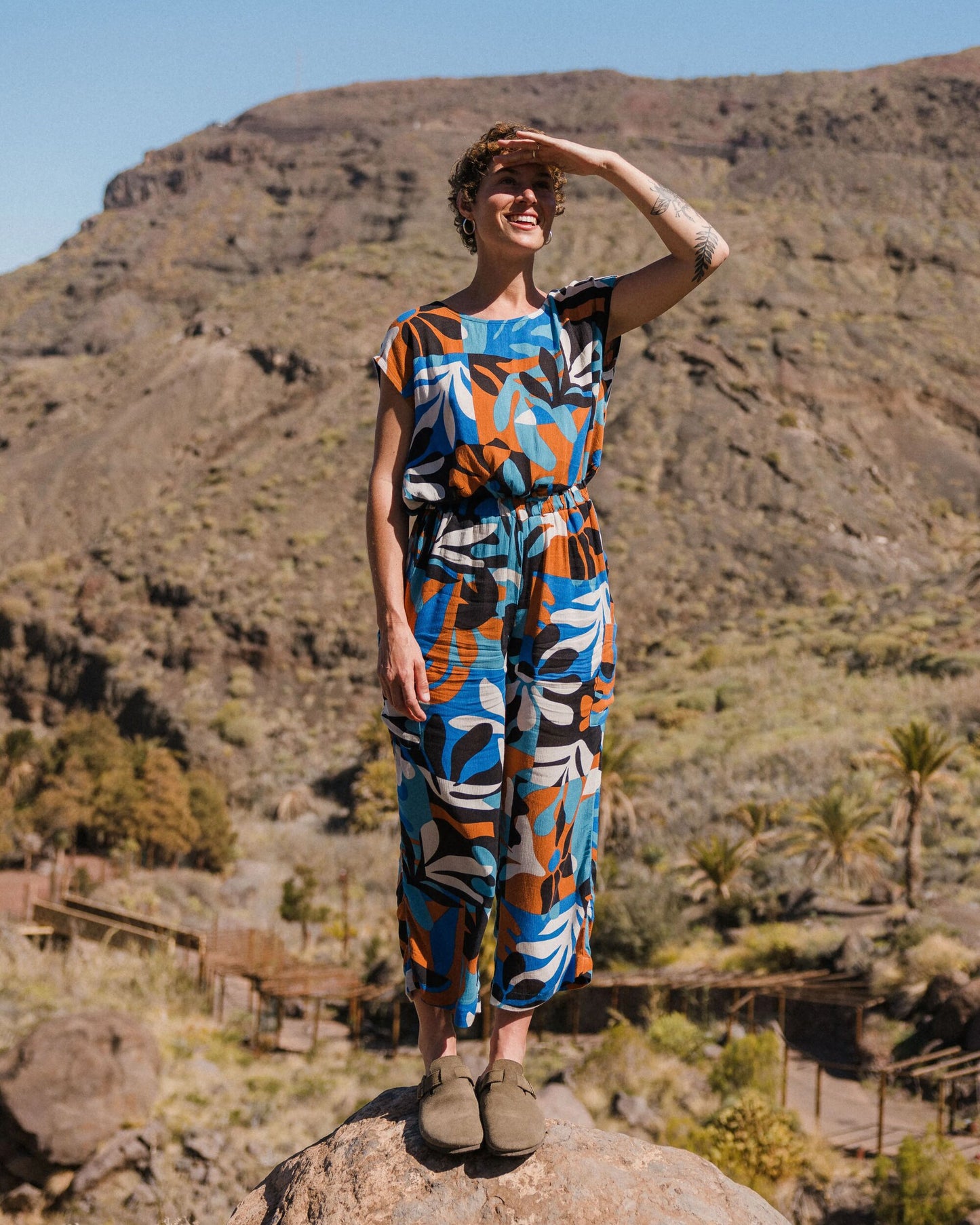 Thimbleberry Jumpsuit - Mountain Foliage Blue - Lifestyle