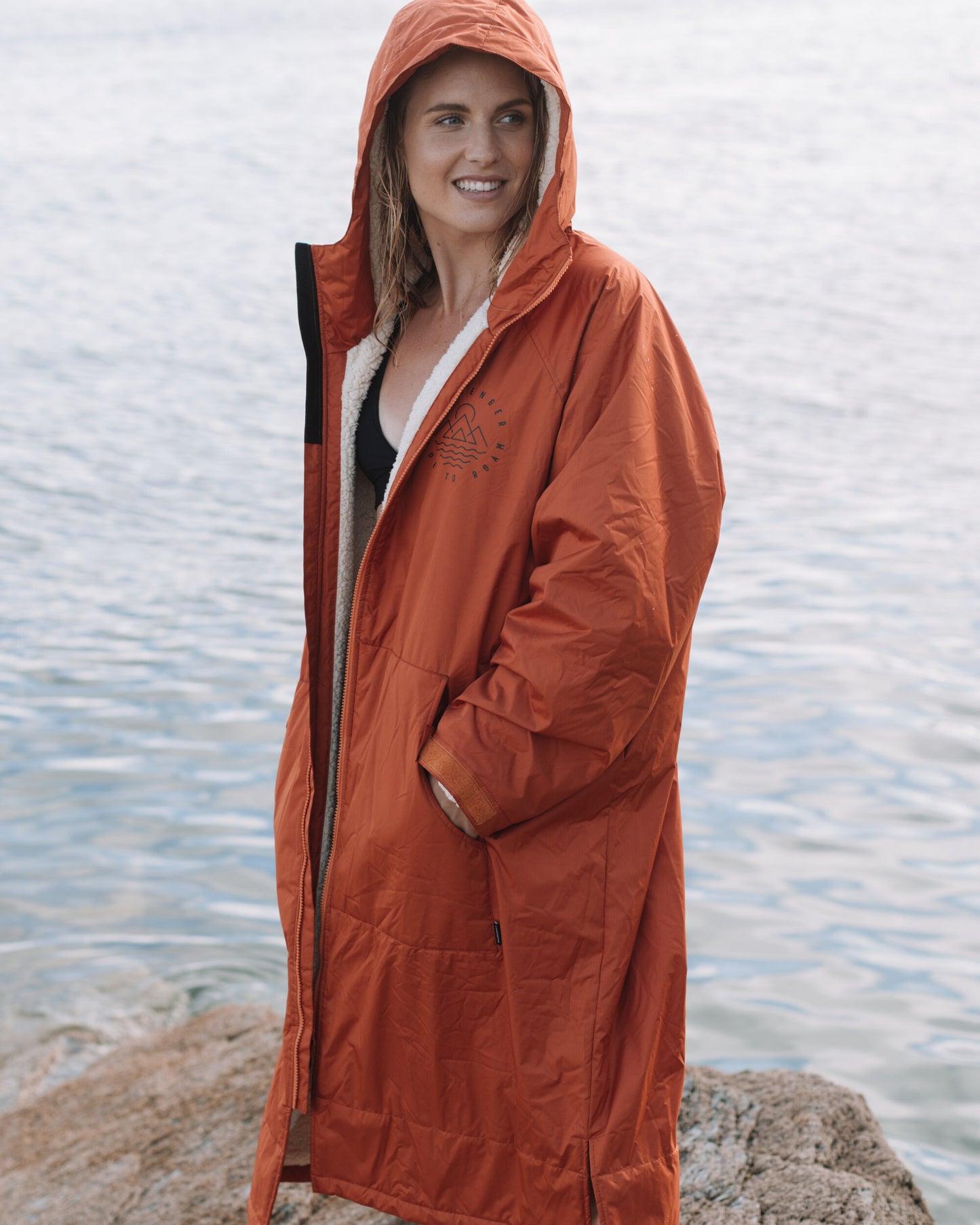 Womens_Escapism Recycled Sherpa Lined Changing Robe - Rust - Lifestyle