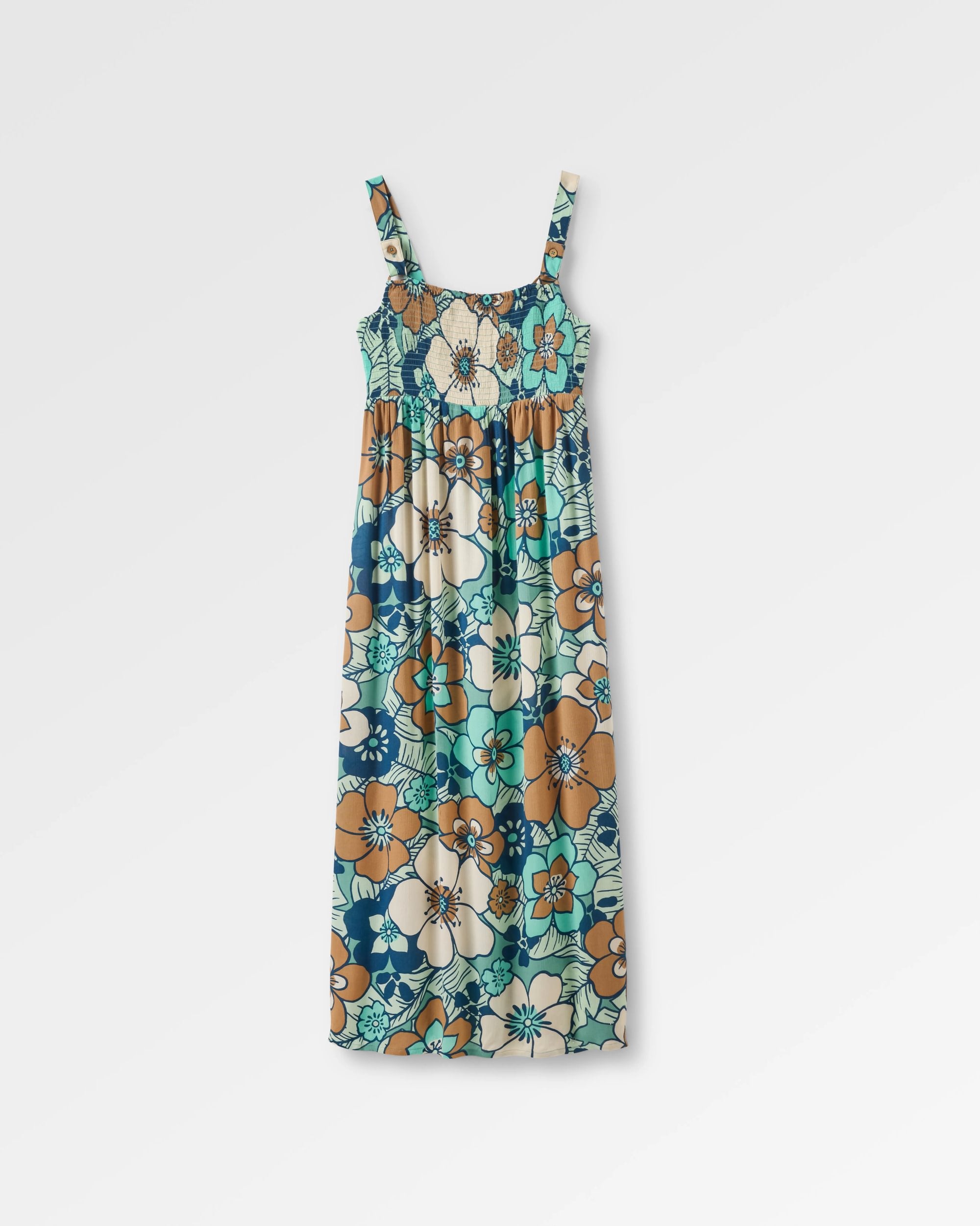 Soleis Woven Maxi Dress - Vintage Floral Aqua - Flatlay