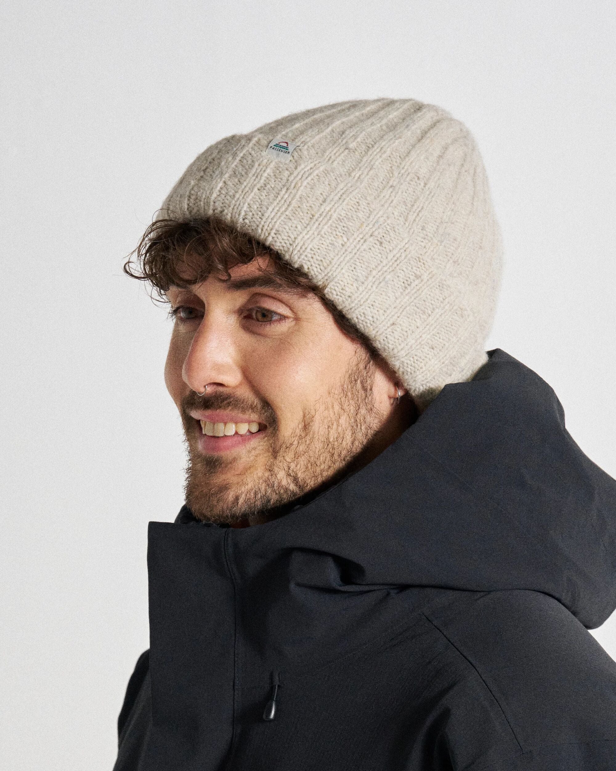 Fisherman Merino Wool Beanie - Vintage White - Studio Model - Male