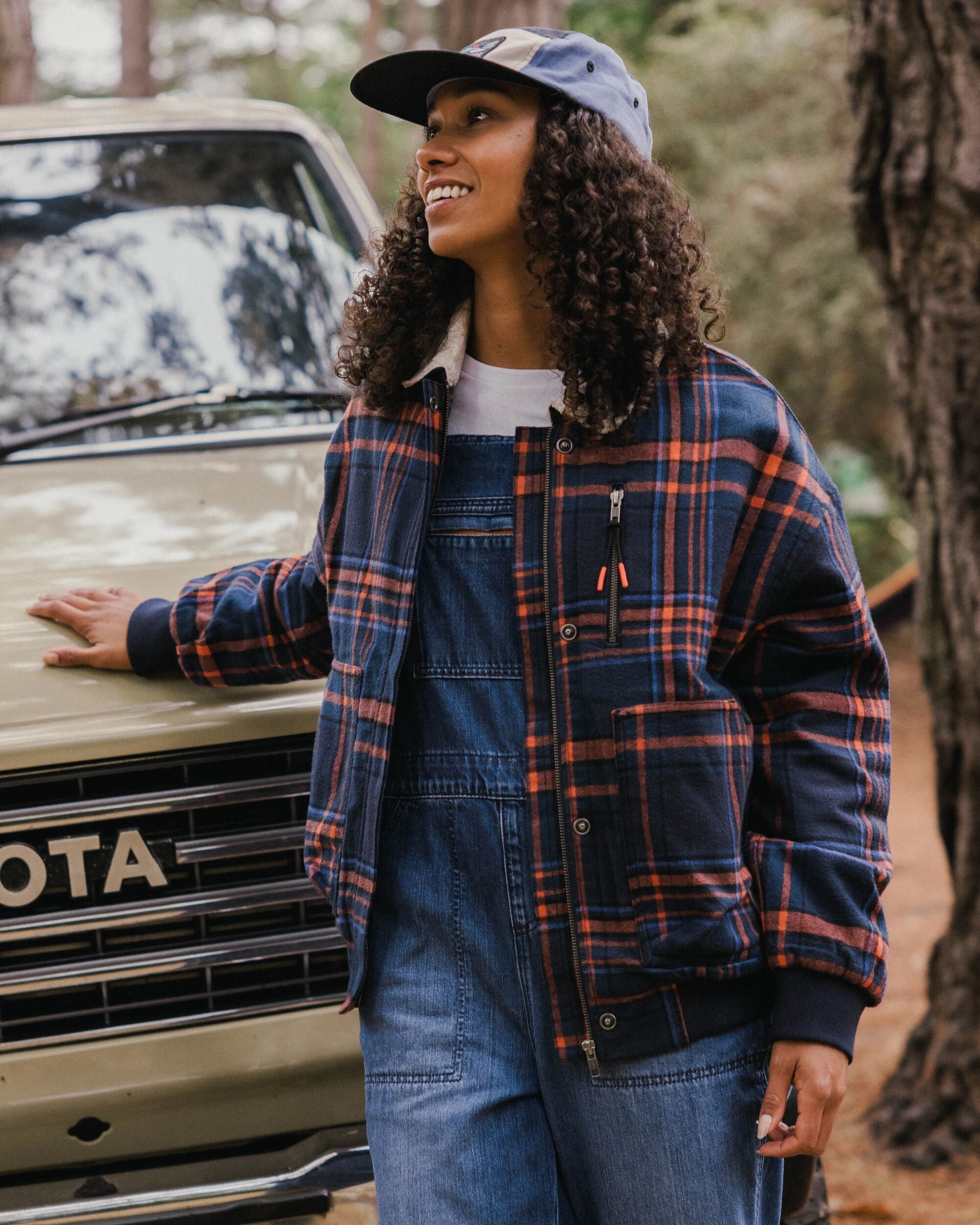 On The Go Insulated Bomber Jacket - Rich Navy/Ember Orange Check - Lifestyle