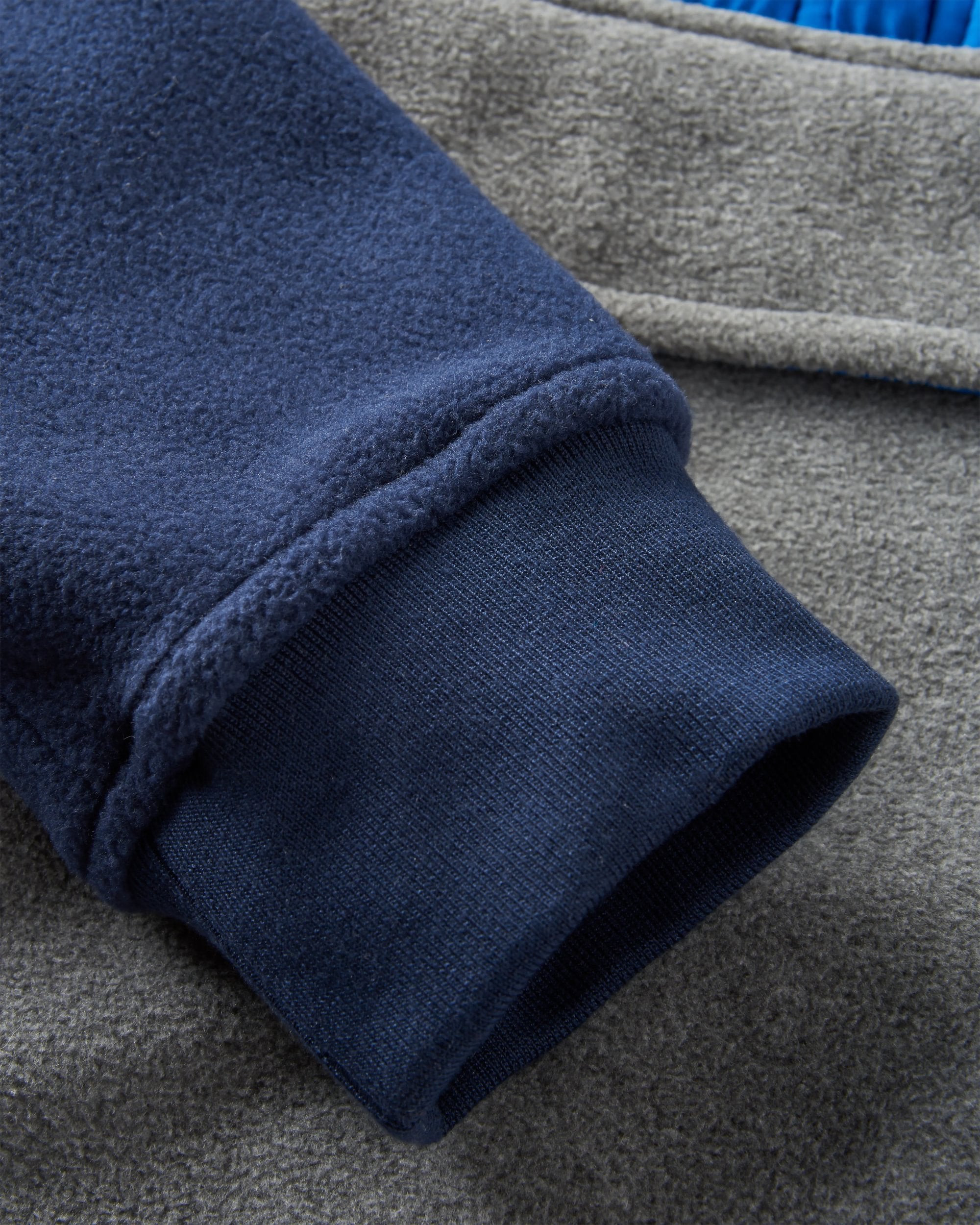 Woodland Hooded 1/2 Zip Recycled Polar Fleece - Rich Navy/Grey Marl - Flatlay