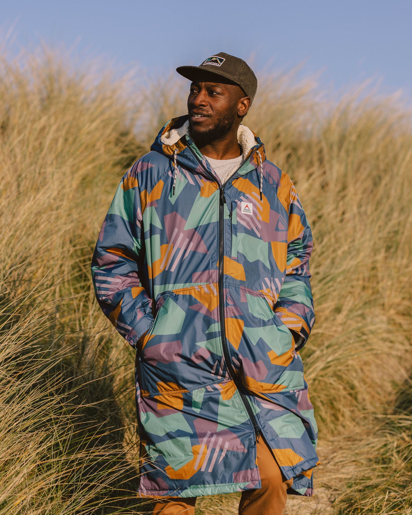 MensWaves Recycled Sherpa Lined Changing Robe - Deep Blue Camo Pattern - Lifestyle