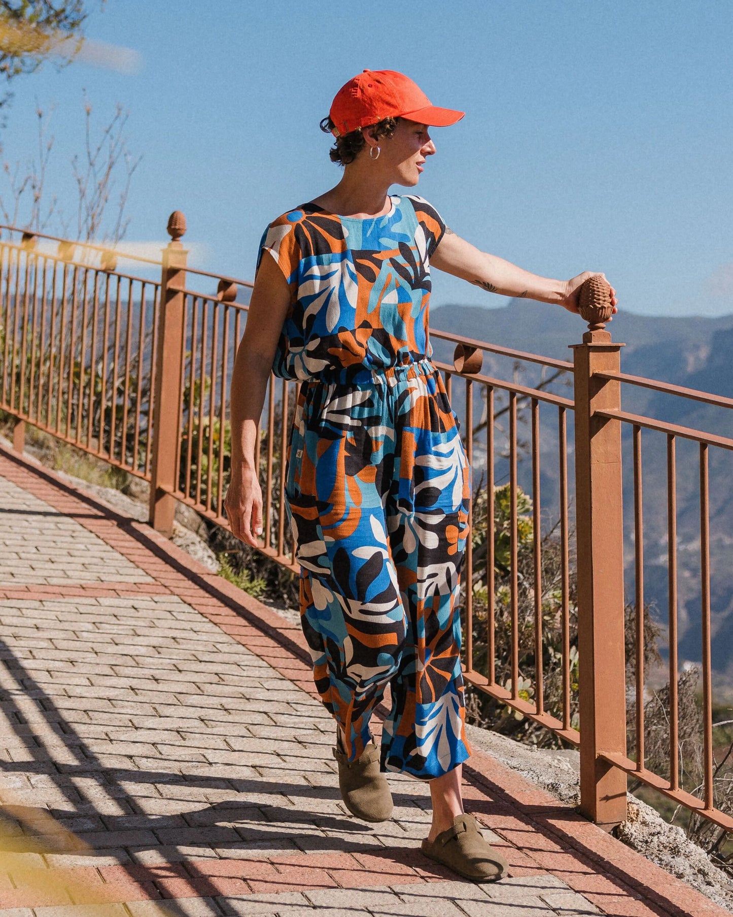 Thimbleberry Jumpsuit - Mountain Foliage Blue - Lifestyle