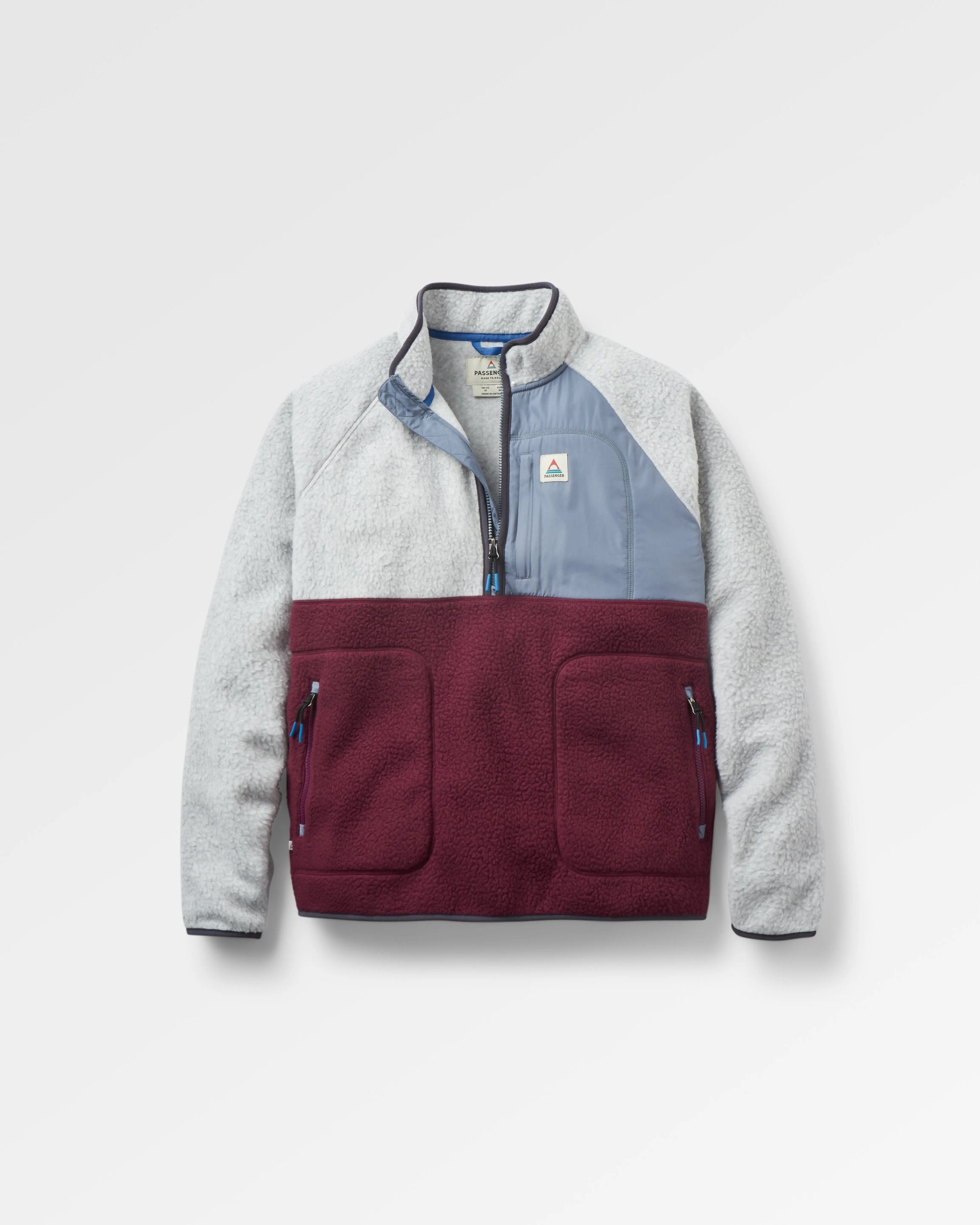 Offgrid 1/2 Zip Recycled Sherpa Fleece - Grey Marl/Fig - Flatlay