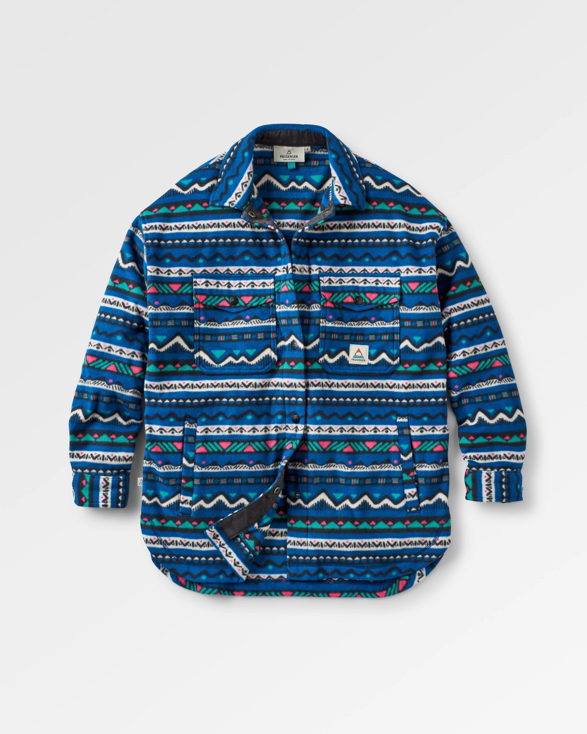 East Recycled Polar Fleece Shirt - Mountain Geo Tidal Blue - Flatlay