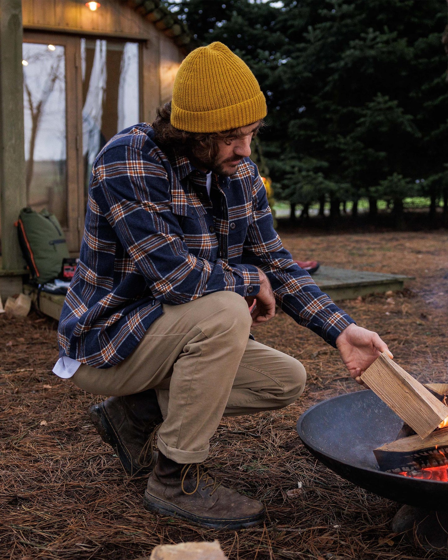 Rustic Organic Cotton Heavyweight Overshirt - Rich Navy Check - Lifestyle
