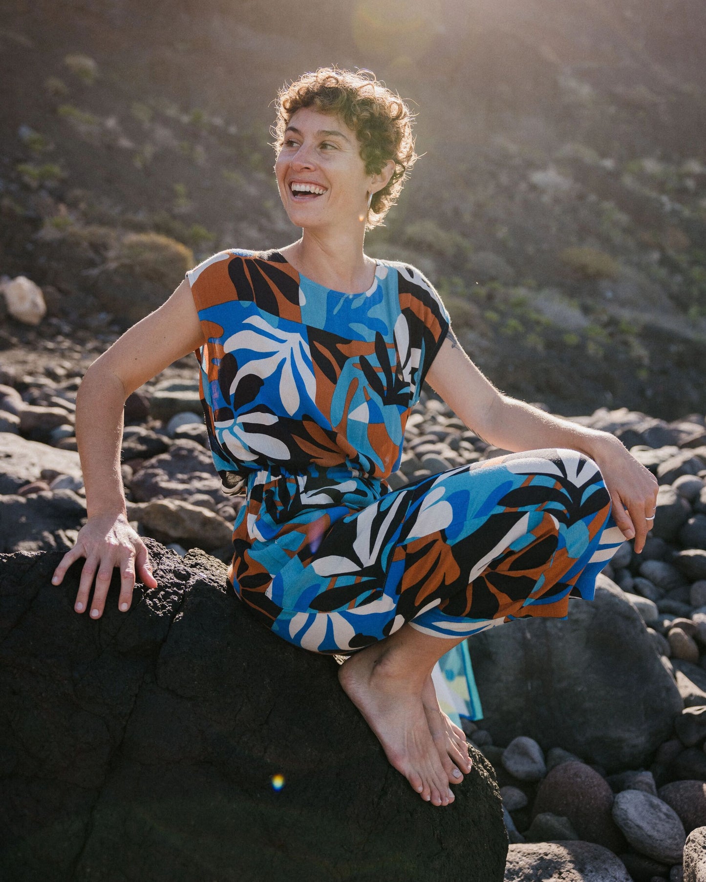 Thimbleberry Jumpsuit - Mountain Foliage Blue - Lifestyle