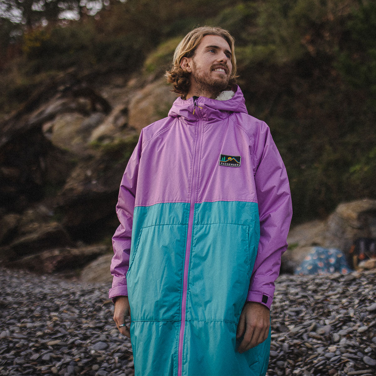 Male_Roaming Sherpa Lined Changing Robe - Viridian Green/Orchid