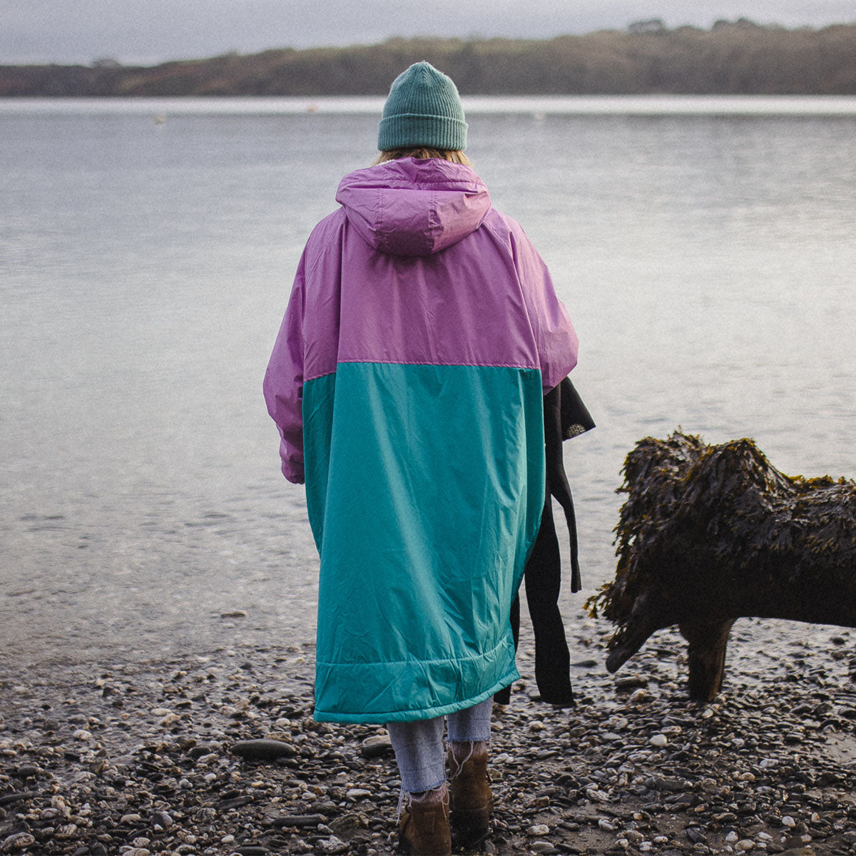 Womens_Roaming Sherpa Lined Changing Robe - Viridian Green/Orchid