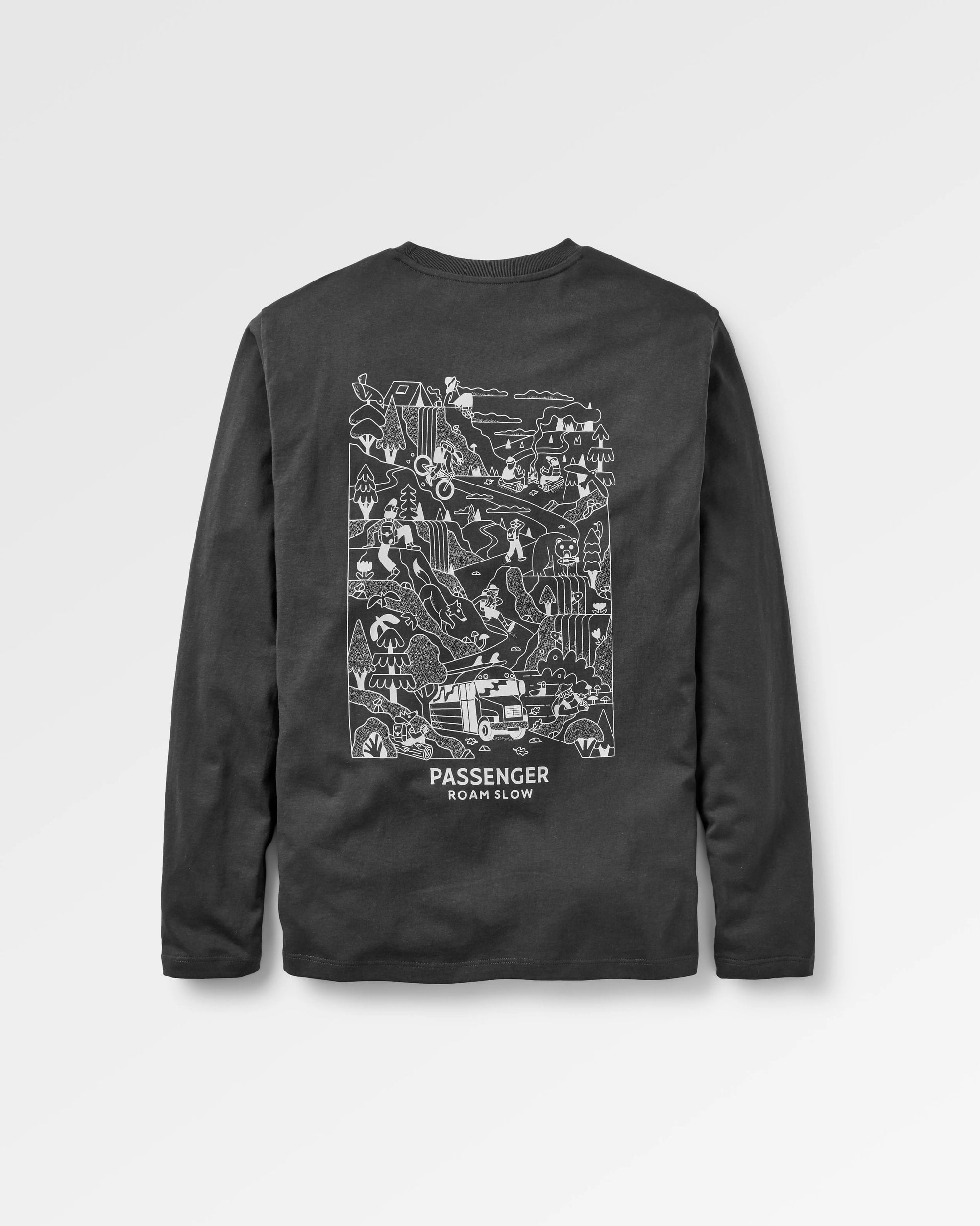 Roam Slow Men's Recycled Cotton LS T-Shirt - Black - Flatlay