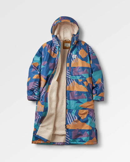 Waves Recycled Sherpa Lined Changing Robe - Deep Blue Camo Pattern - Flatlay