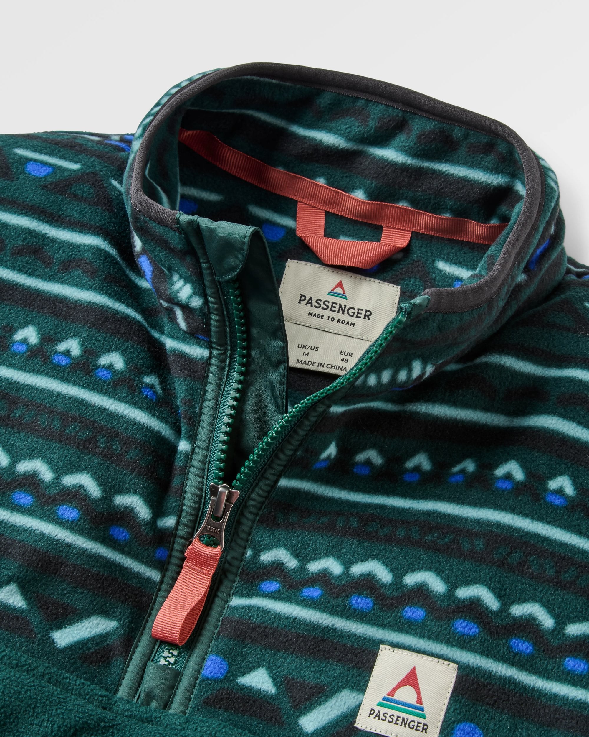 Set Off Recycled Polar 1/4 Zip Fleece - Geo Tracks Dark Fern - Flatlay