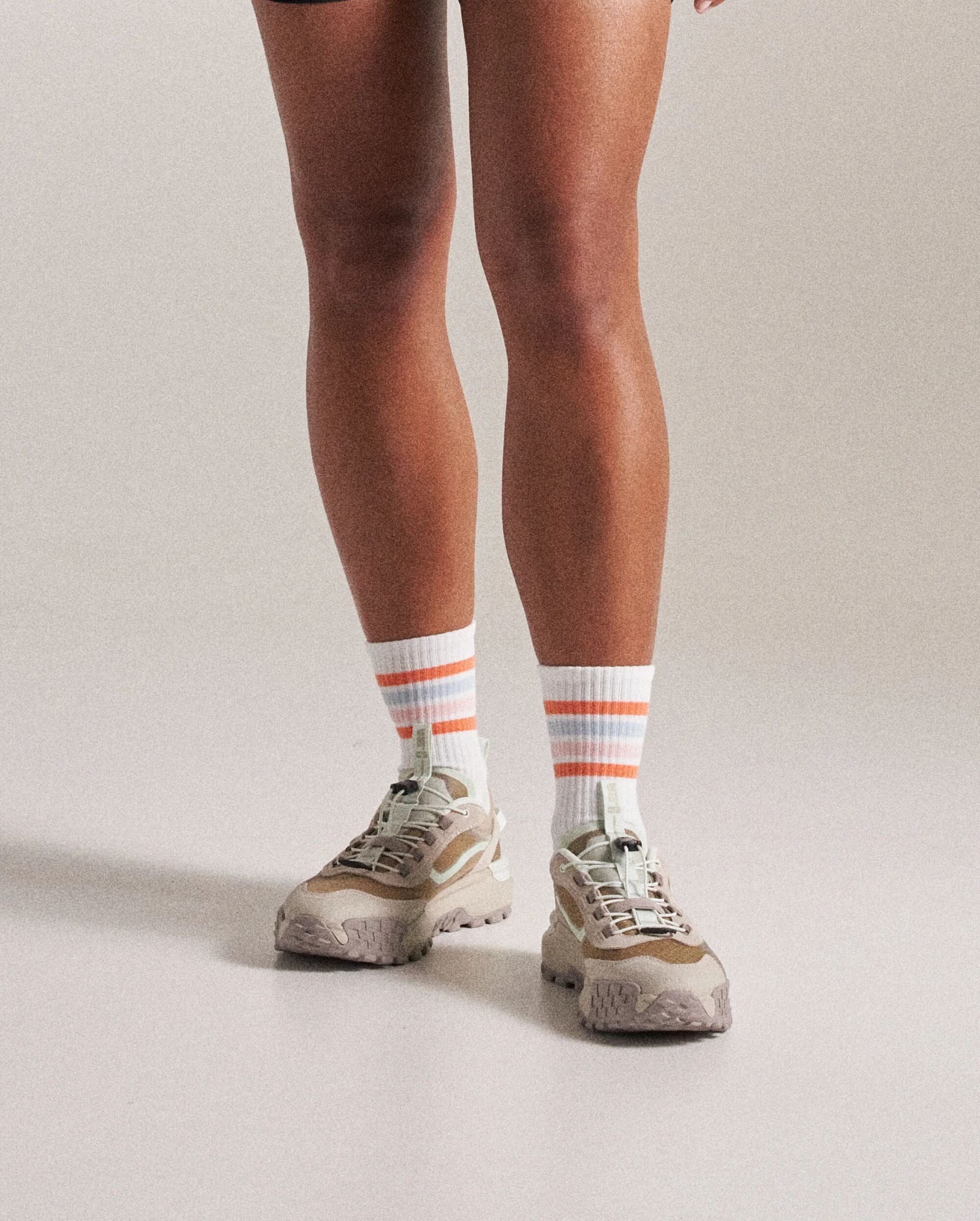 Organic Midweight Crew Socks - White - Studio Model - Female