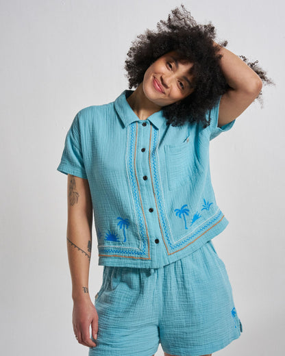 Waveney Short Sleeve Shirt - Retro Blue  - Studio Model