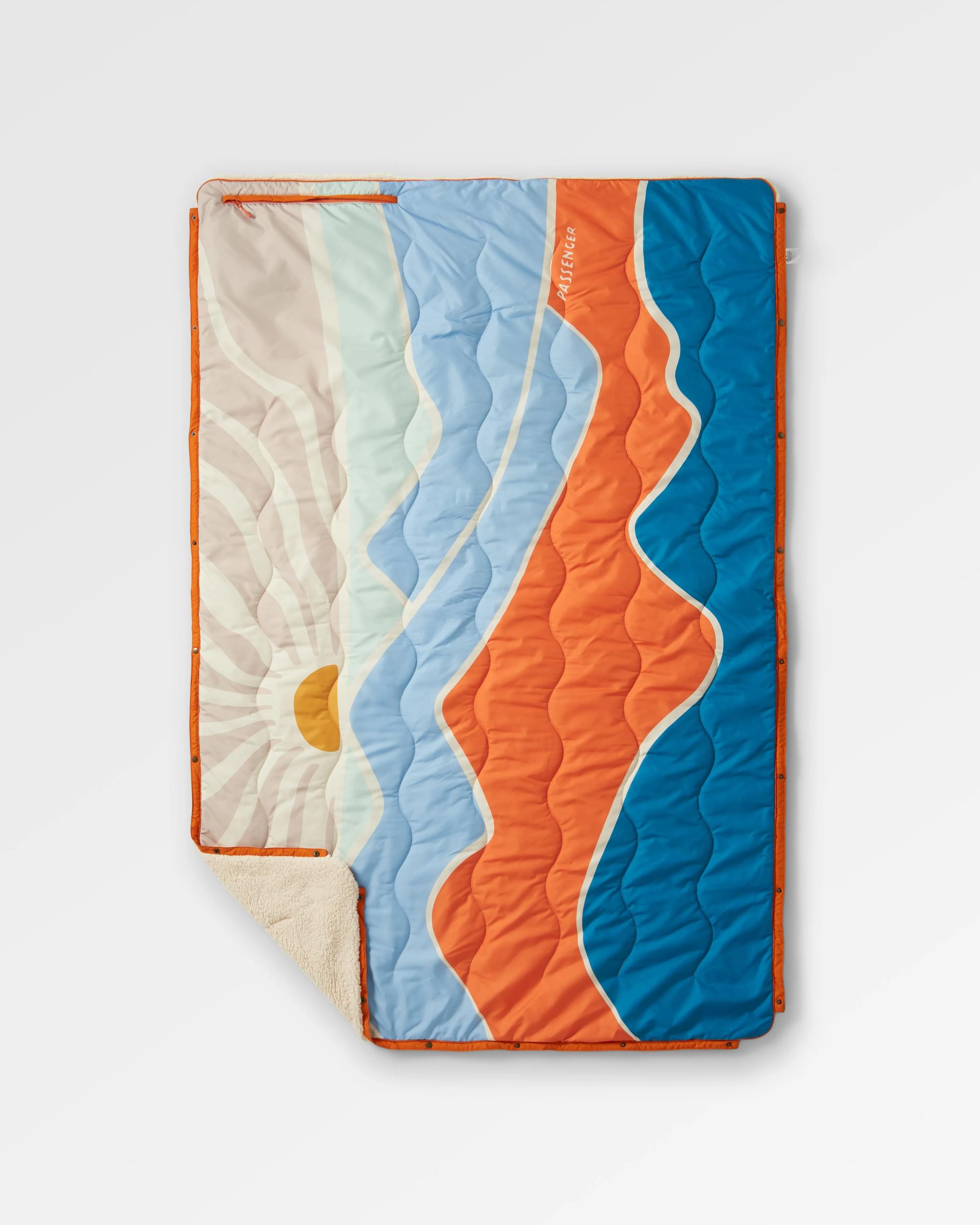 Cabin Recycled Sherpa Blanket - Cornflower - Flatlay