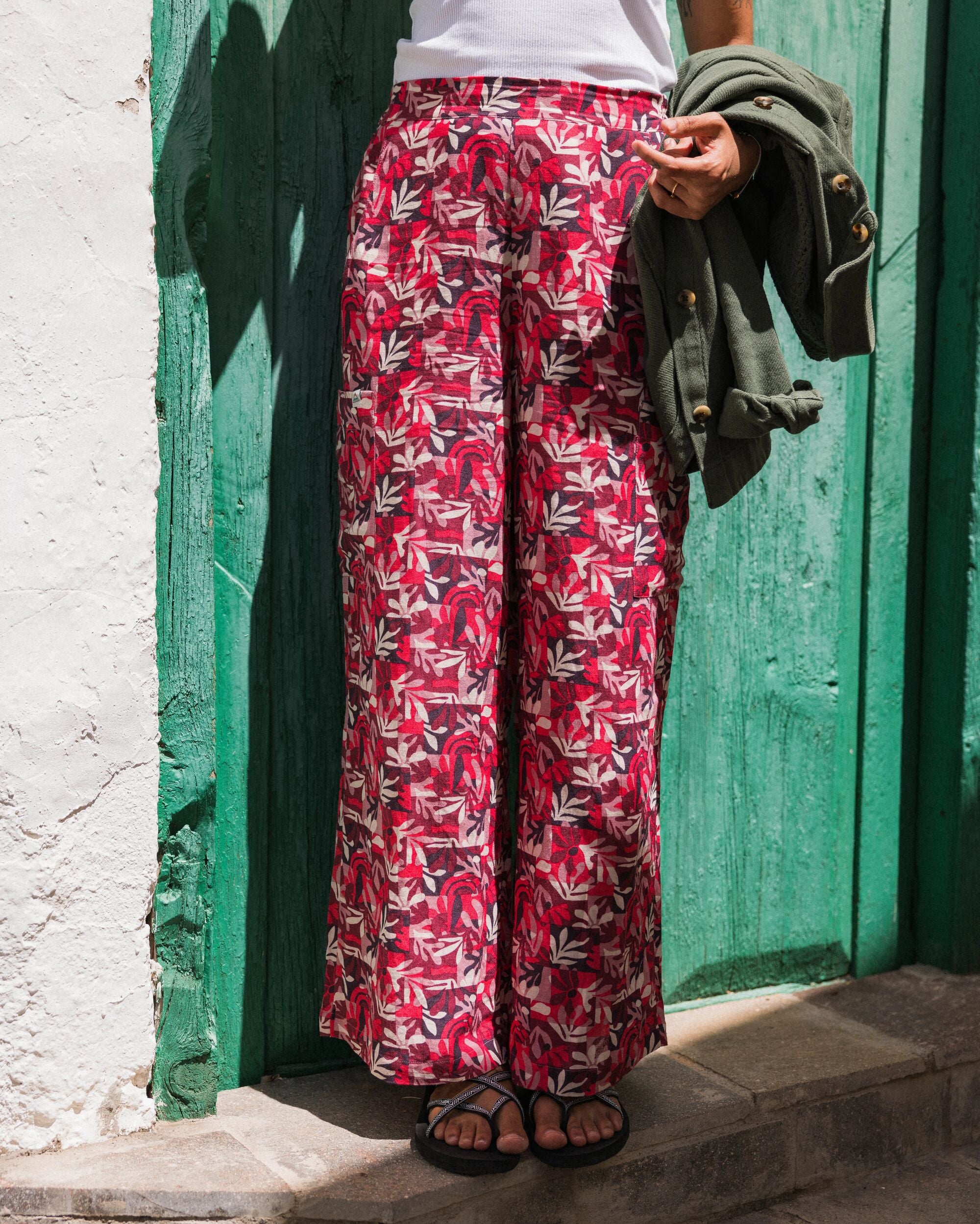 Someday Linen Trouser - Mountain Foliage Cranberry - Lifestyle