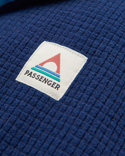 Off Trail Recycled Grid Polar Fleece - Rich Navy/Green Lake - Flatlay
