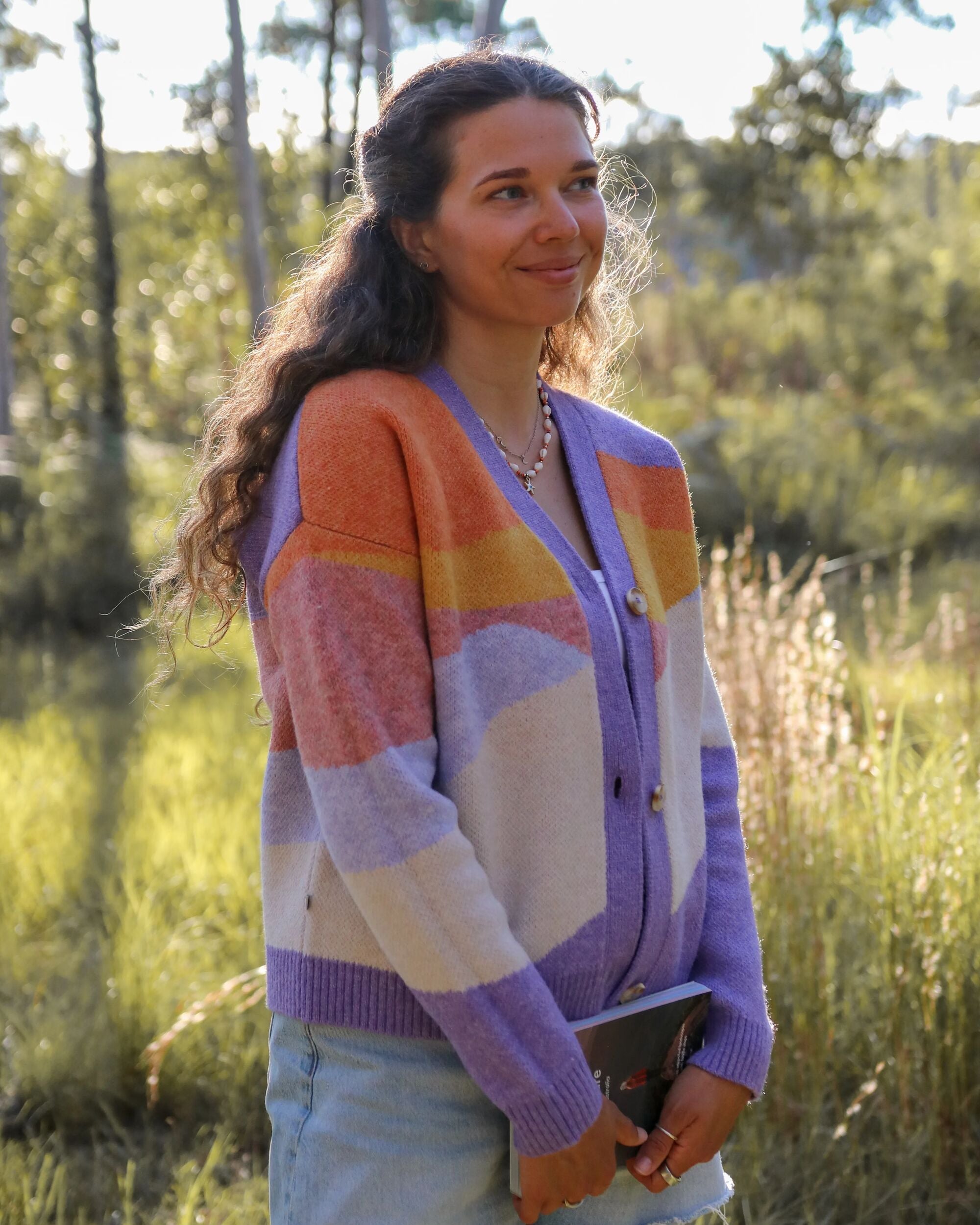 Scenic Recycled Knitted Cardigan - Scenic Sunrise Orange - Lifestyle