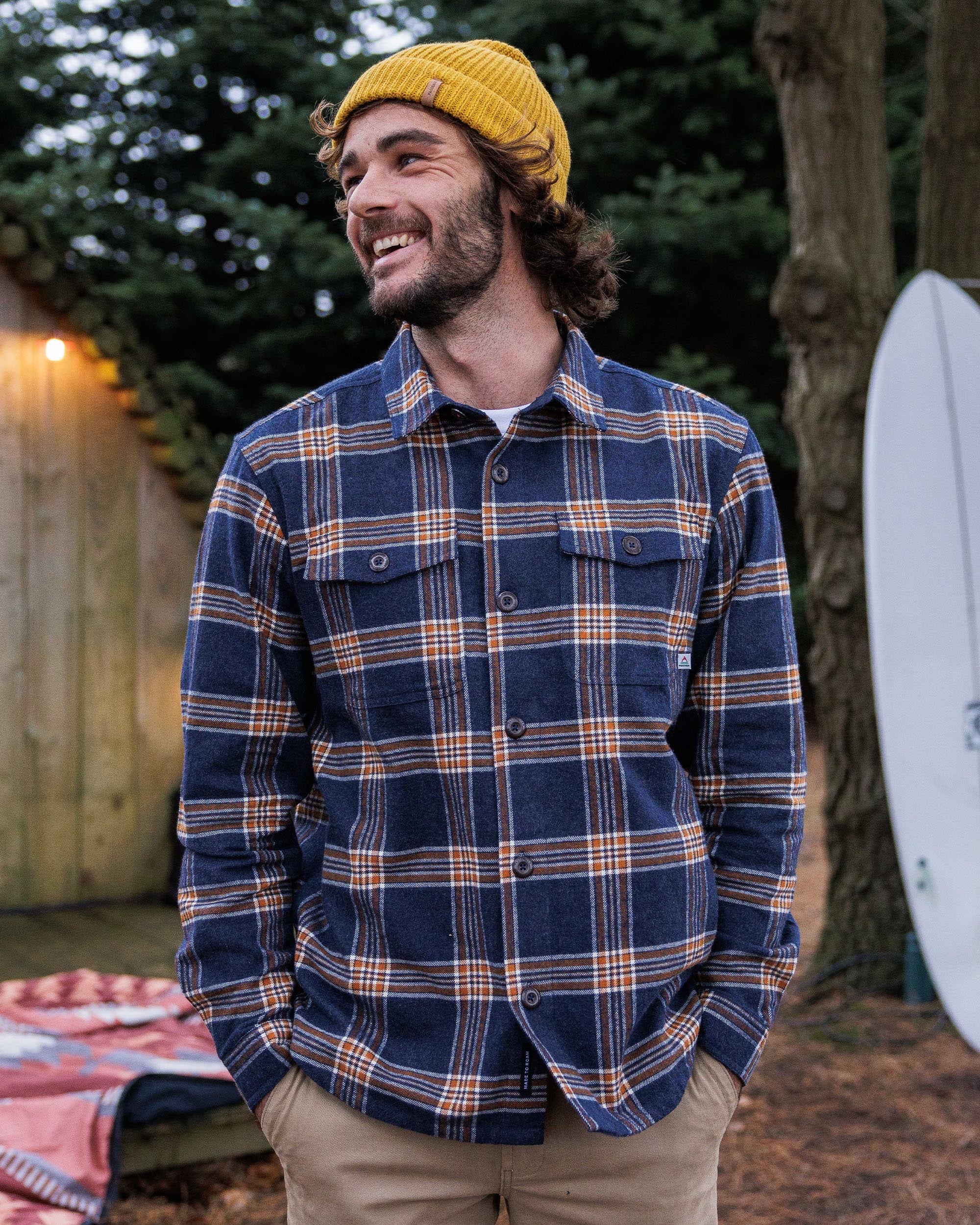 Rustic Organic Cotton Heavyweight Overshirt - Rich Navy Check - Lifestyle