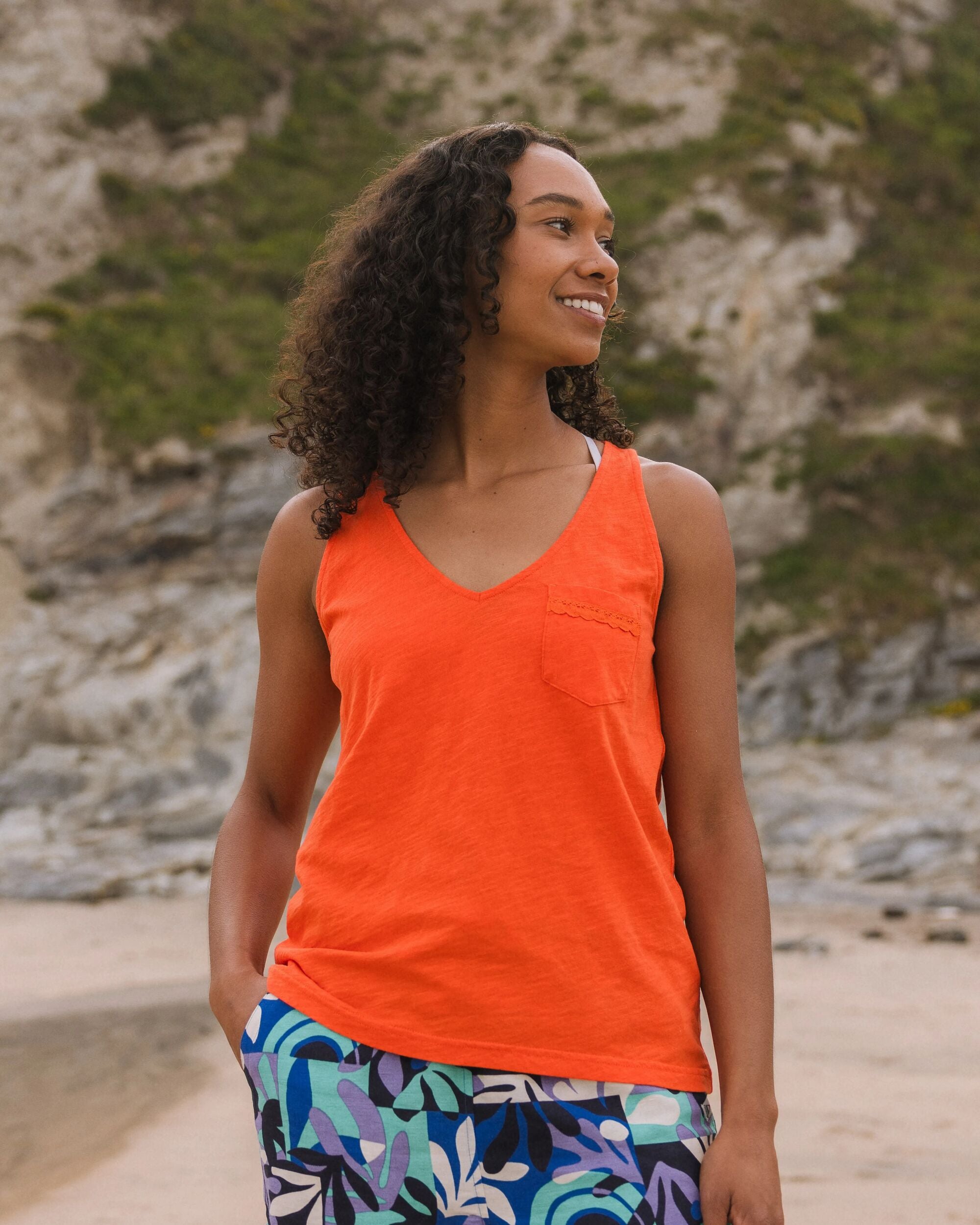 Rivergate Recycled Cotton Top - Ember Orange - Lifestyle