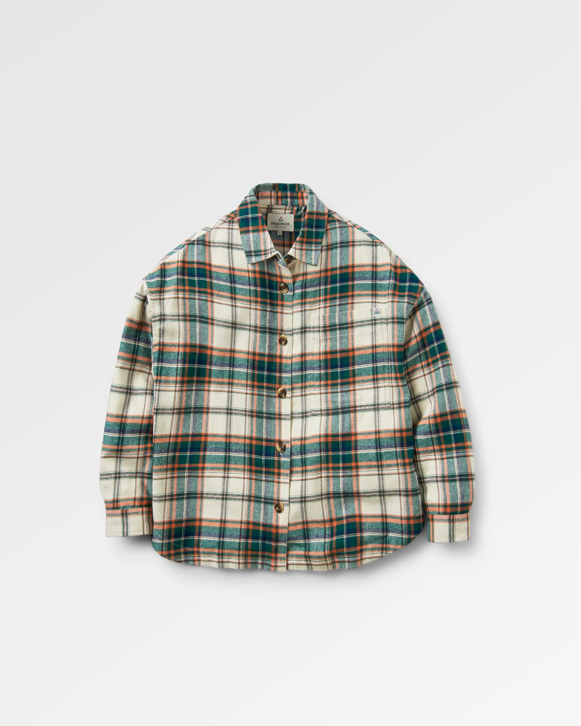 Rootsy Organic Cotton LS Shirt - Birch/Rain Forest Check - Flatlay
