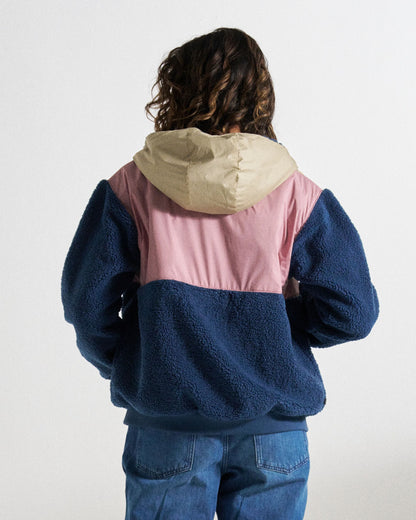 Joy Full Zip Hooded Sherpa Fleece - Dark Denim/Feather - Studio Model