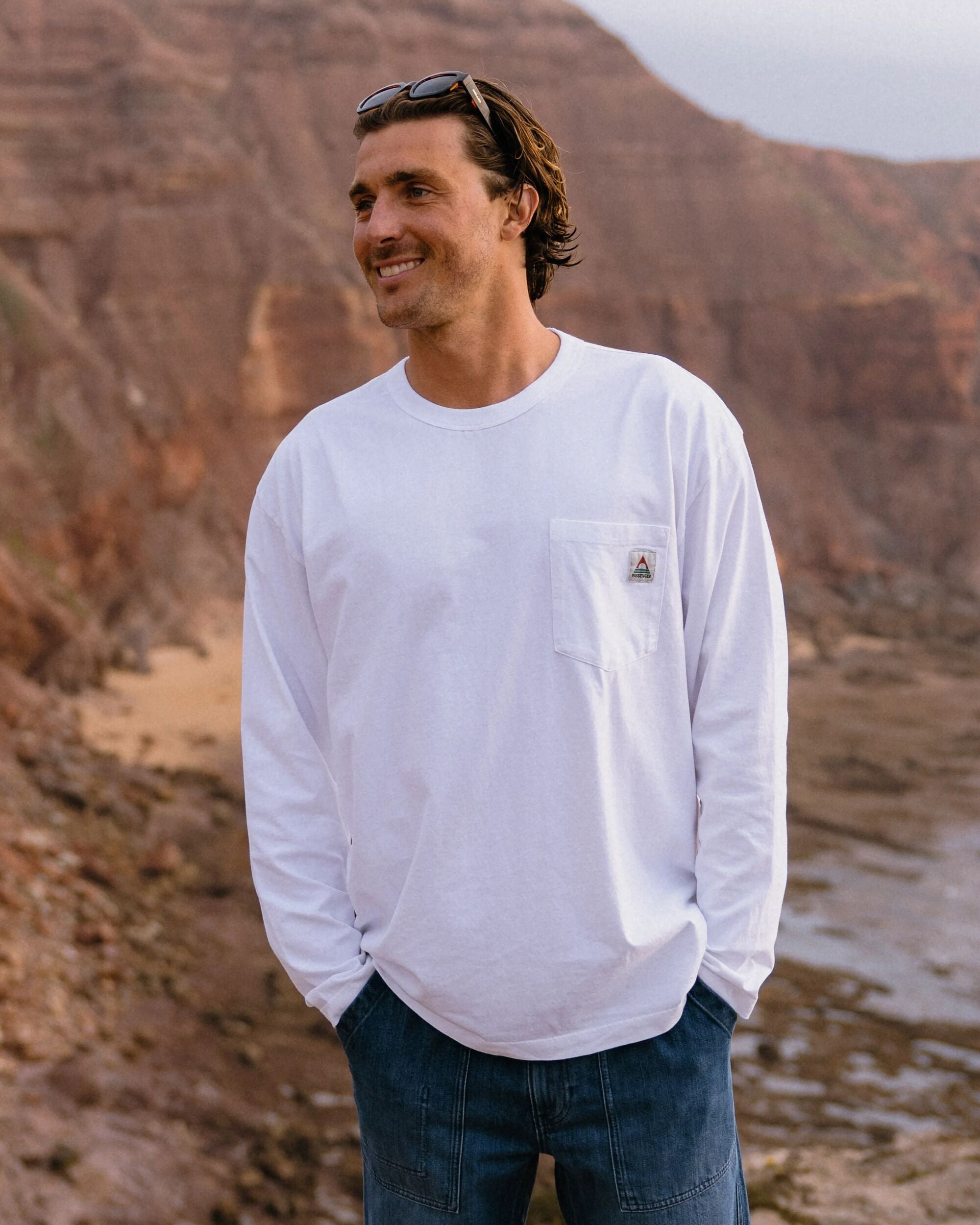 Heritage Organic Relaxed Fit LS T-Shirt - White - Lifestyle