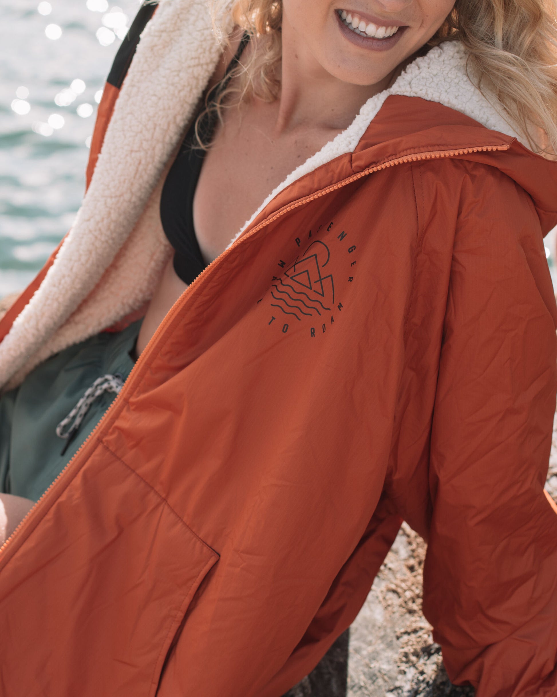 Womens_Escapism Recycled Sherpa Lined Changing Robe - Rust - Lifestyle