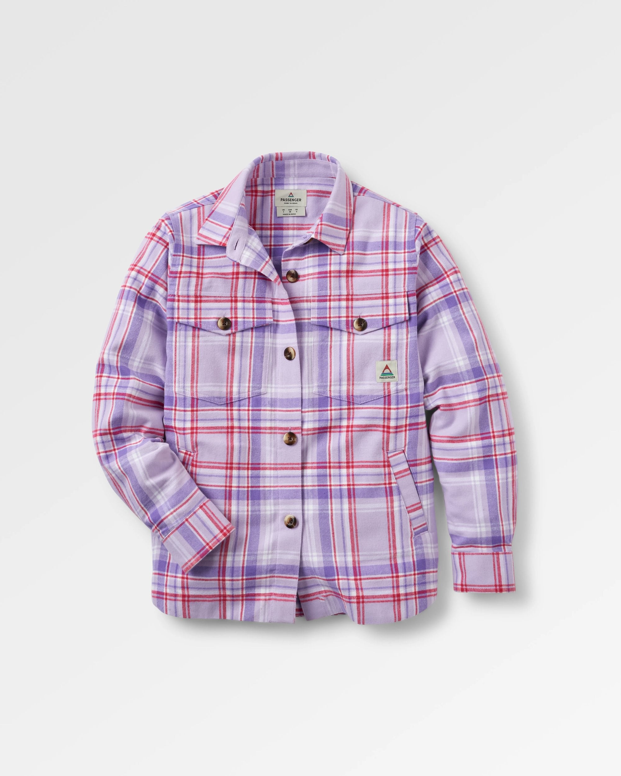 Stella Organic Cotton LS Shirt - Retro Purple Check - Flatlay