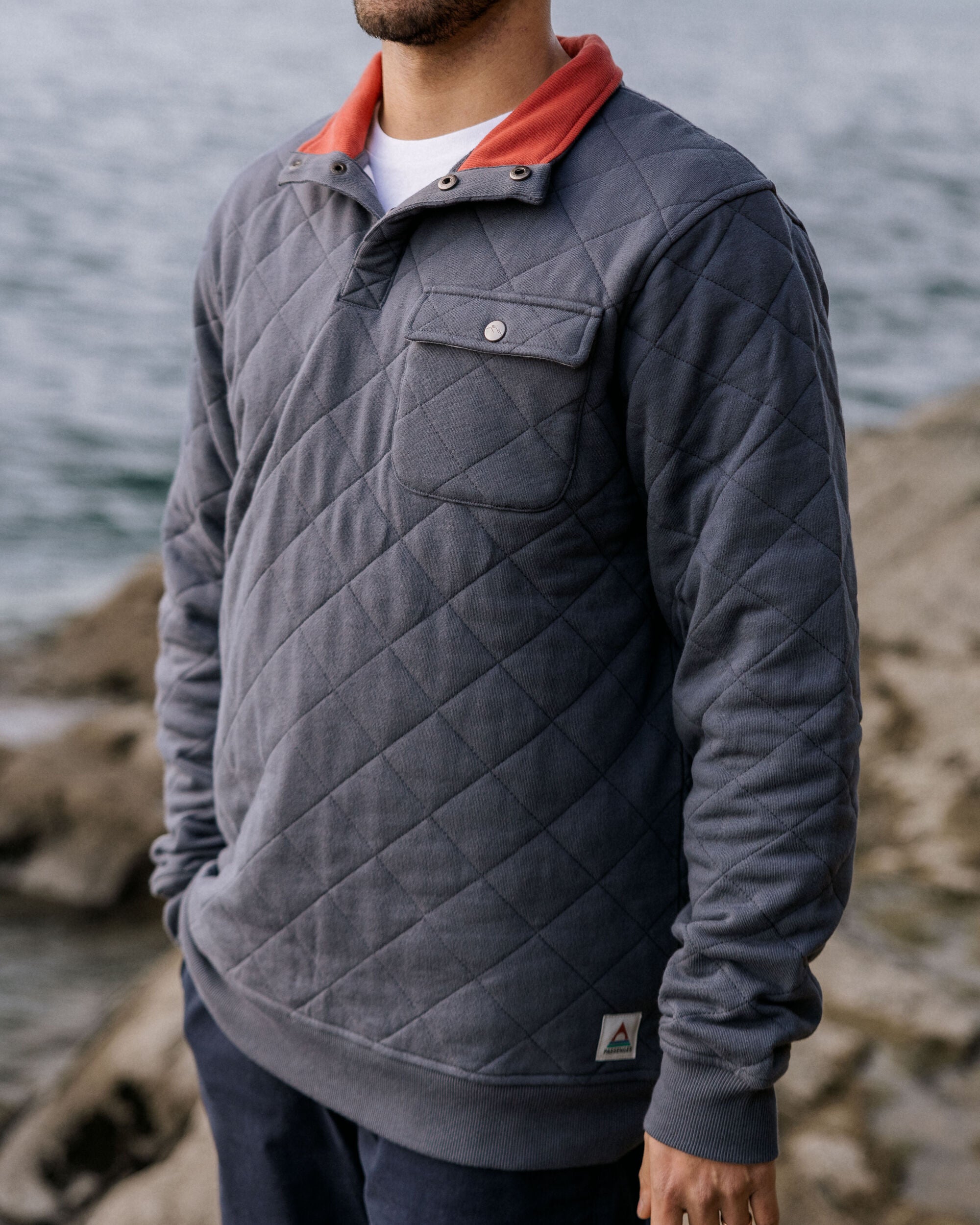 Bark Recycled Quilted Popper Up Sweatshirt - Charcoal - Lifestyle